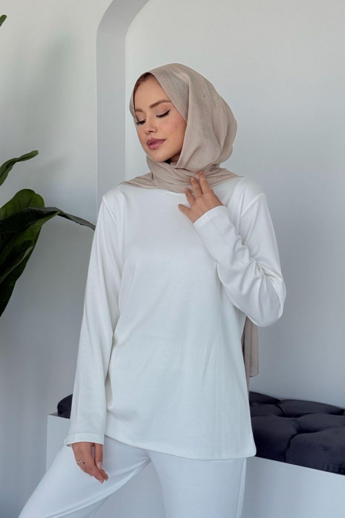 Pamuklu Uzun Kollu İçlik Beyaz, Fiyatları Pamuklu Uzun Kollu İçlik Beyaz-  Haza Moda 