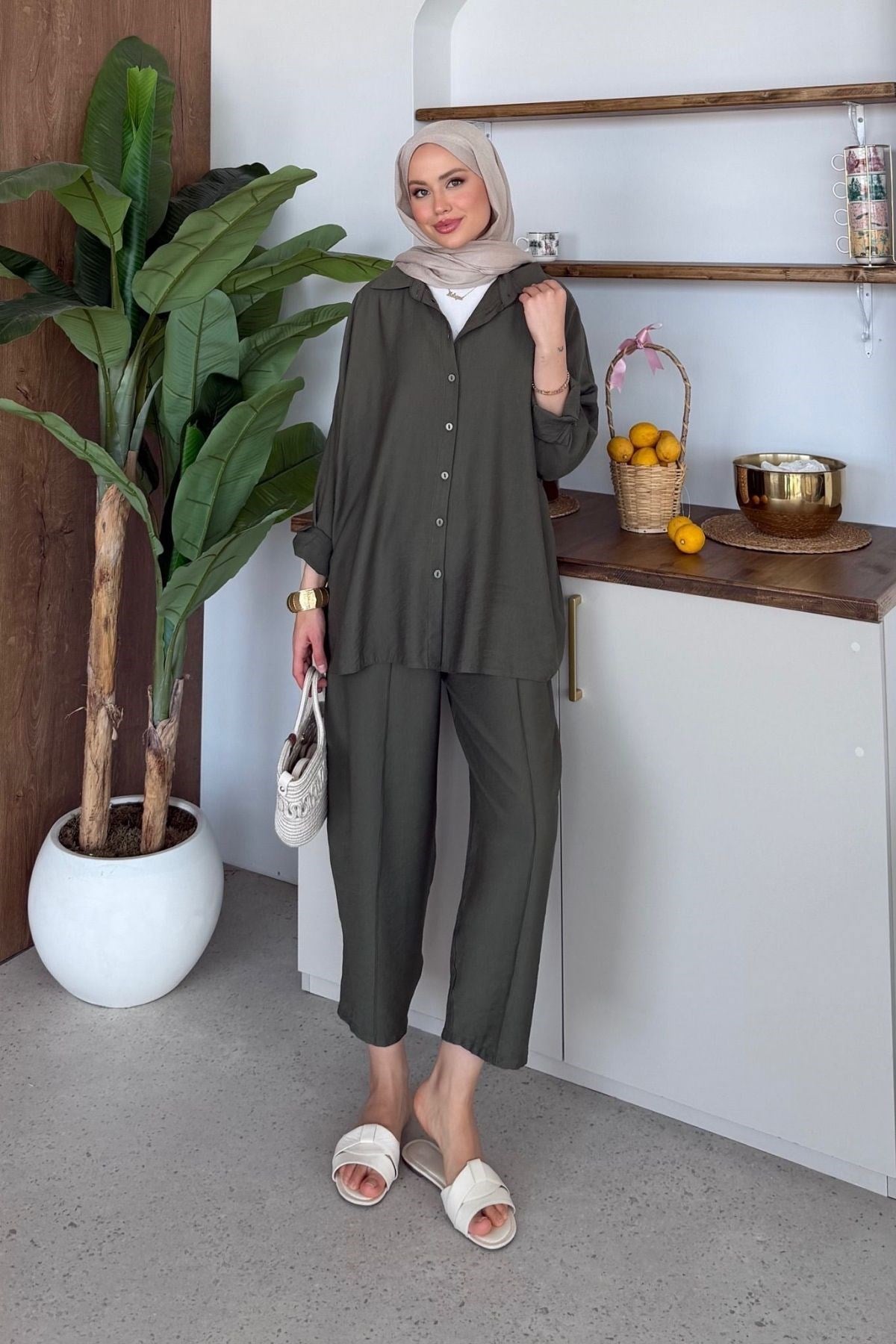 Pargalı Şalvar Takım Haki, Fiyatları Pargalı Şalvar Takım Haki Haza Moda 