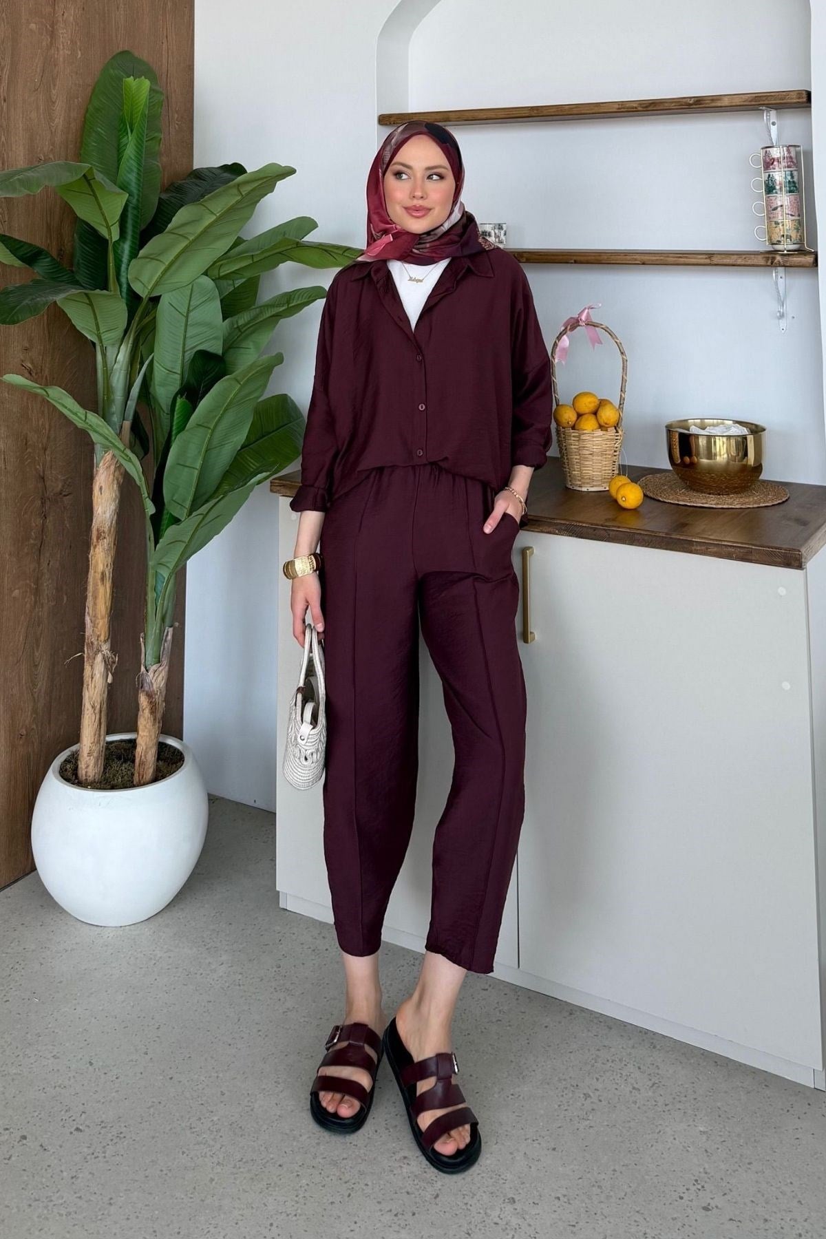 Pargalı Şalvar Takım Mürdüm, Fiyatları Pargalı Şalvar Takım Mürdüm Haza Moda 