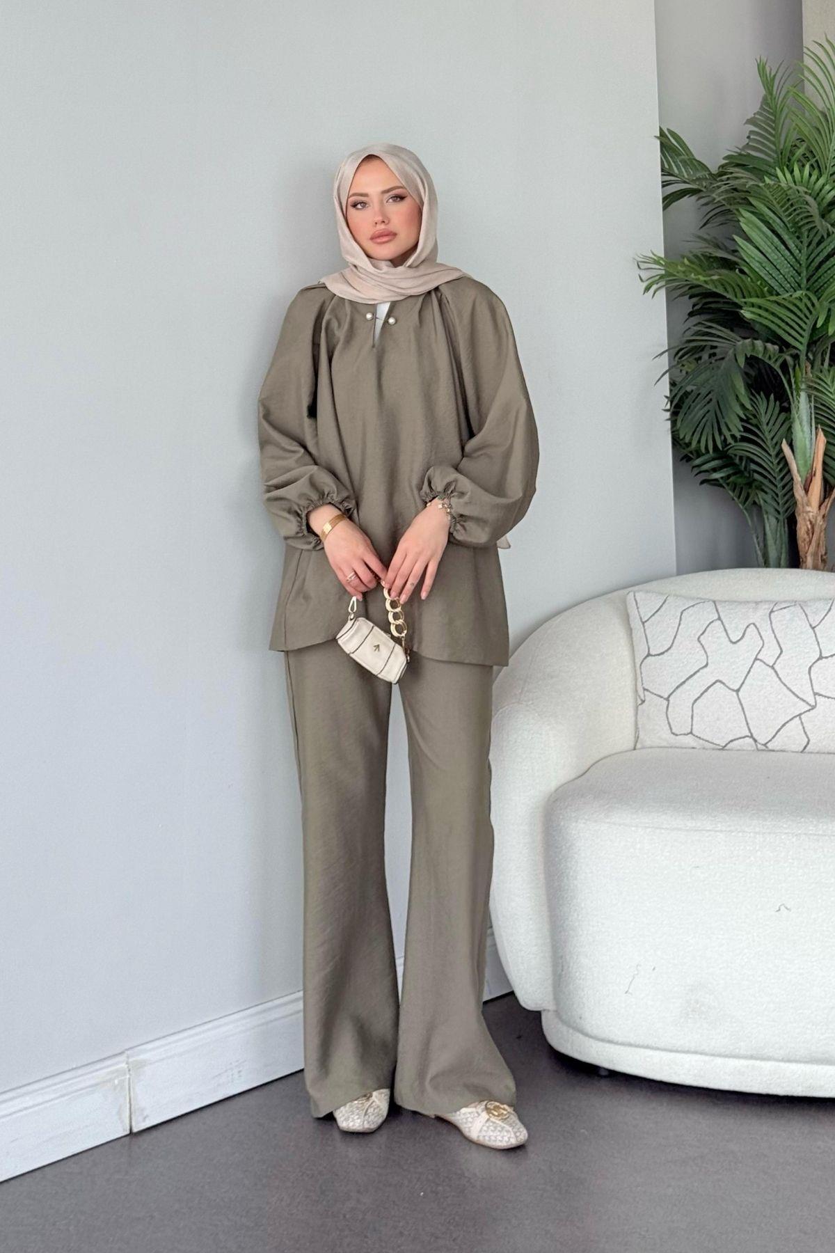 Perna İnci Broşlu Takım Mint, Fiyatları Perna İnci Broşlu Takım Mint- Haza Moda 