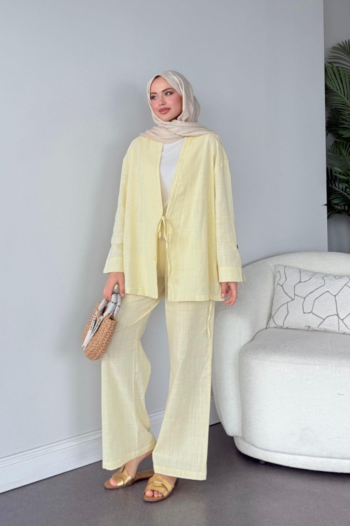 Polen Keten Takım Sarı, Fiyatları Polen Keten Takım Sarı - Haza Moda 