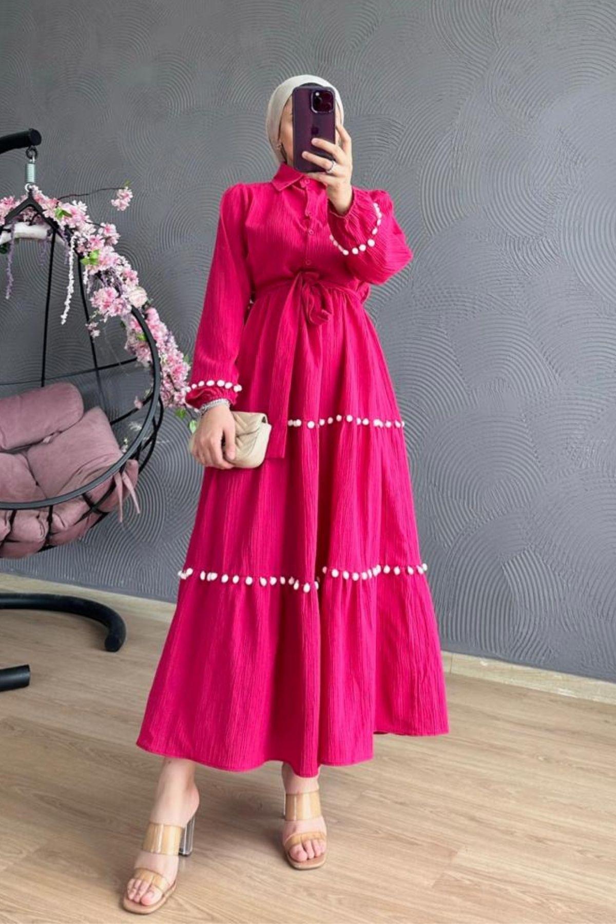 Ponpon Detay Elbise Pembe, Fiyatları 