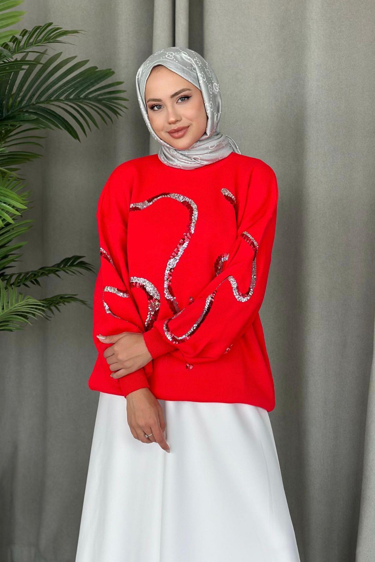 Pullu Triko Tunik Kırmızı, Fiyatları 