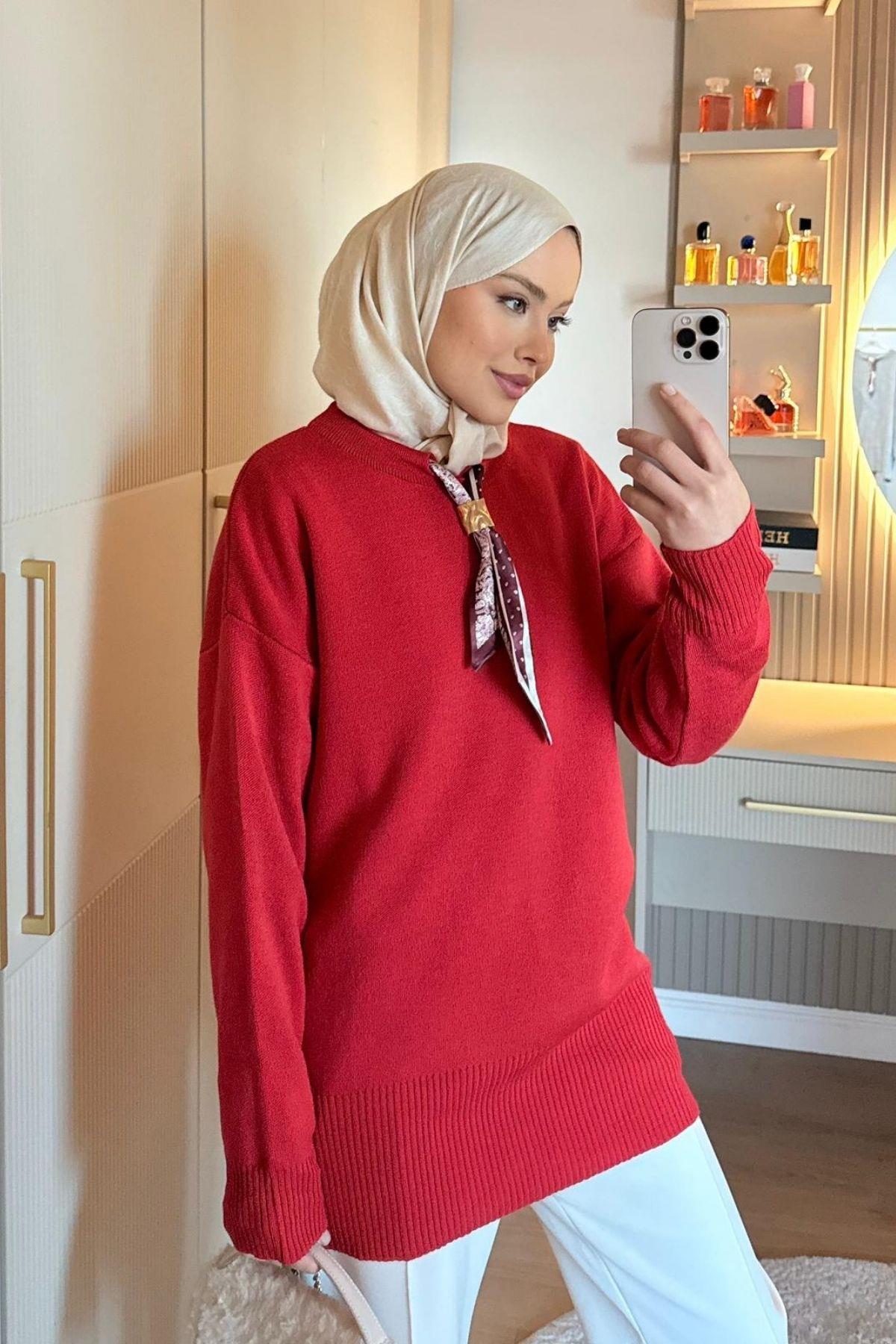 Ramsey Fularlı Kazak Kırmızı, Fiyatları Ramsey Fularlı Kazak Kırmızı | Haza Moda