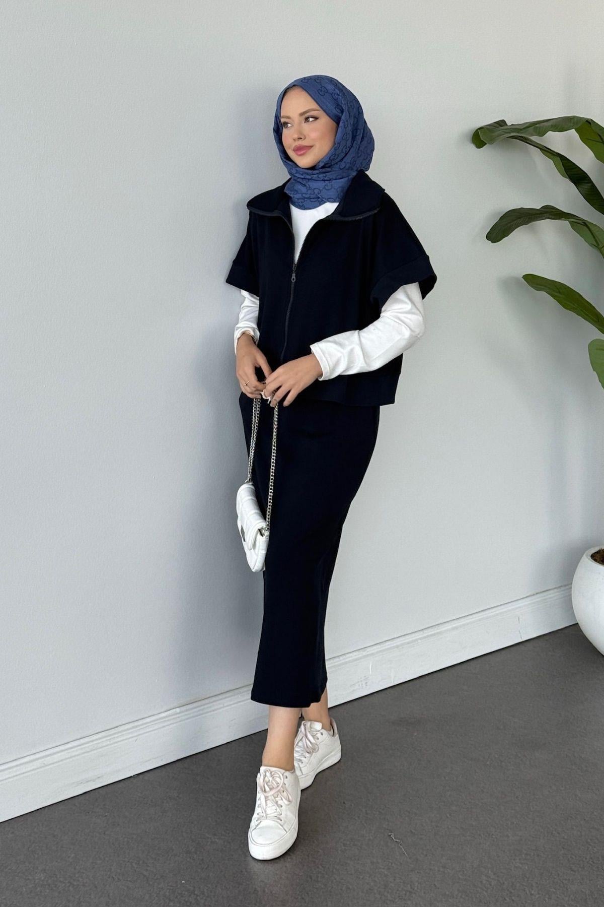 Rihana Pamuklu Etekli Takım Lacivert, Fiyatları Rihana Pamuklu Etekli Takım Lacivert Haza Moda 