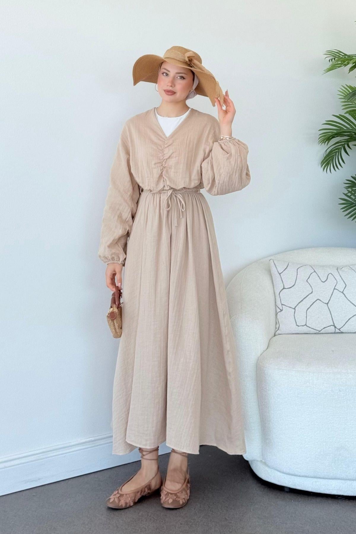 Risal Elbise Bej, Fiyatları Risal Elbise Bej- Haza Moda