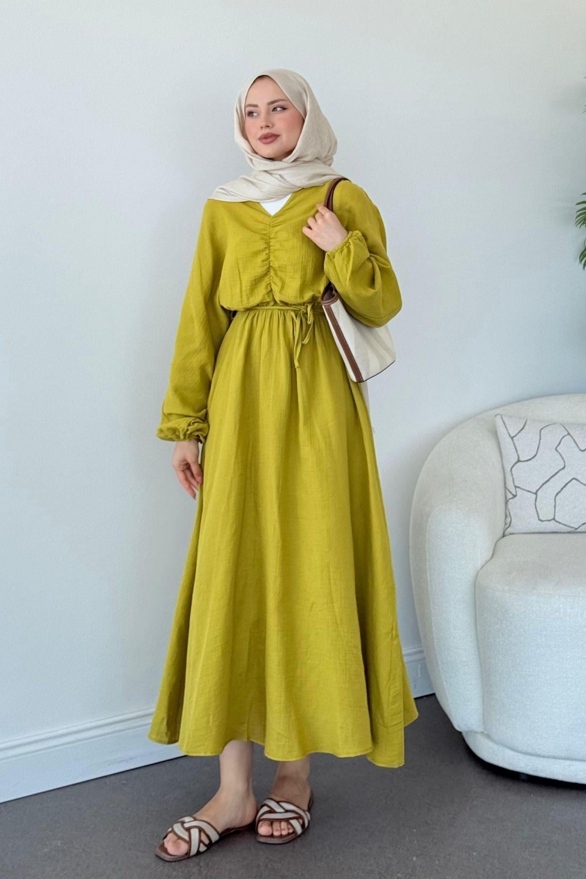 Risal Elbise Yağ Yeşili, Fiyatları Risal Elbise Yağ Yeşili - Haza Moda