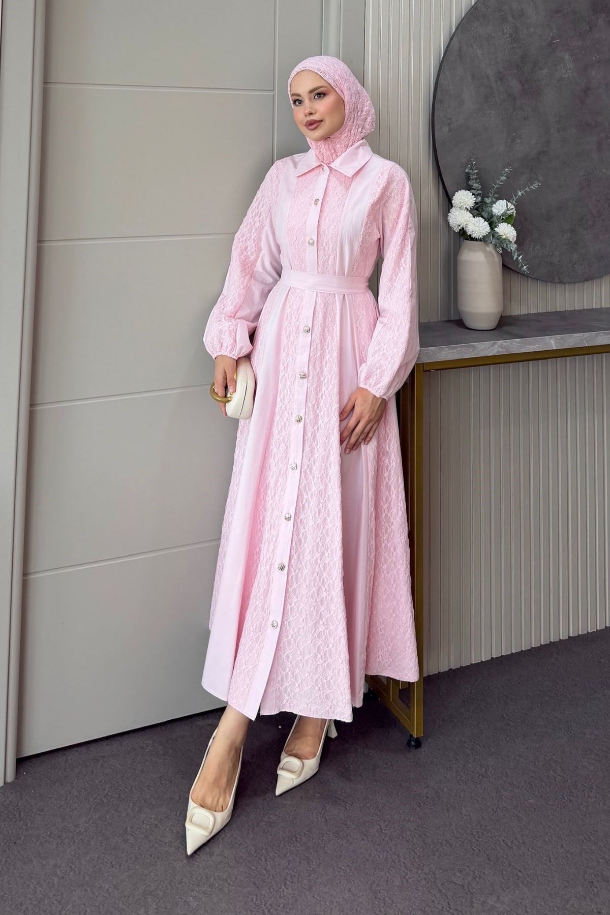 Romantik Dantel Detaylı Elbise Pembe, Fiyatları 