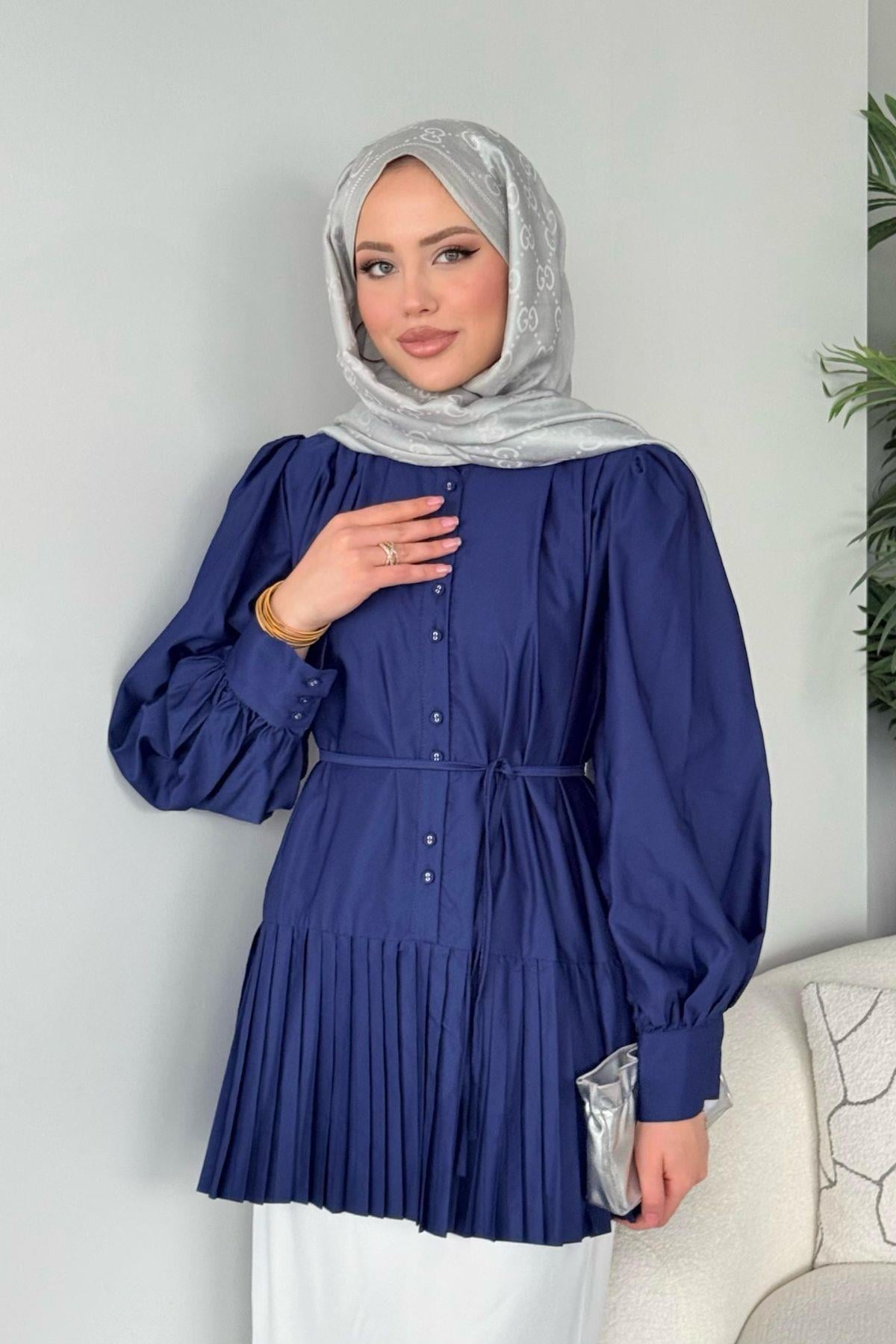 Ronya Piliseli Gömlek - Lacivert, Fiyatları Ronya Piliseli Gömlek - Lacivert- Haza Moda 