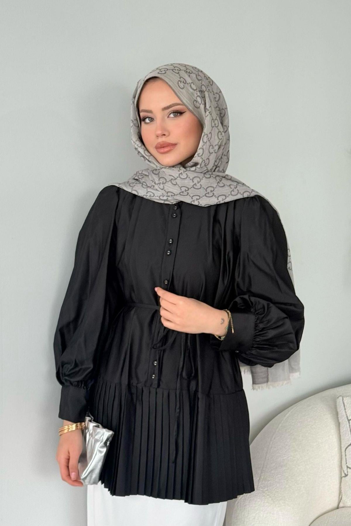 Ronya Piliseli Gömlek - Siyah, Fiyatları Ronya Piliseli Gömlek - Siyah - Haza Moda 