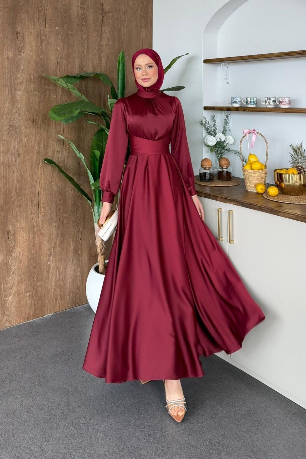 Ruby Grace Çapraz Saten Abiye Bordo, Fiyatları 