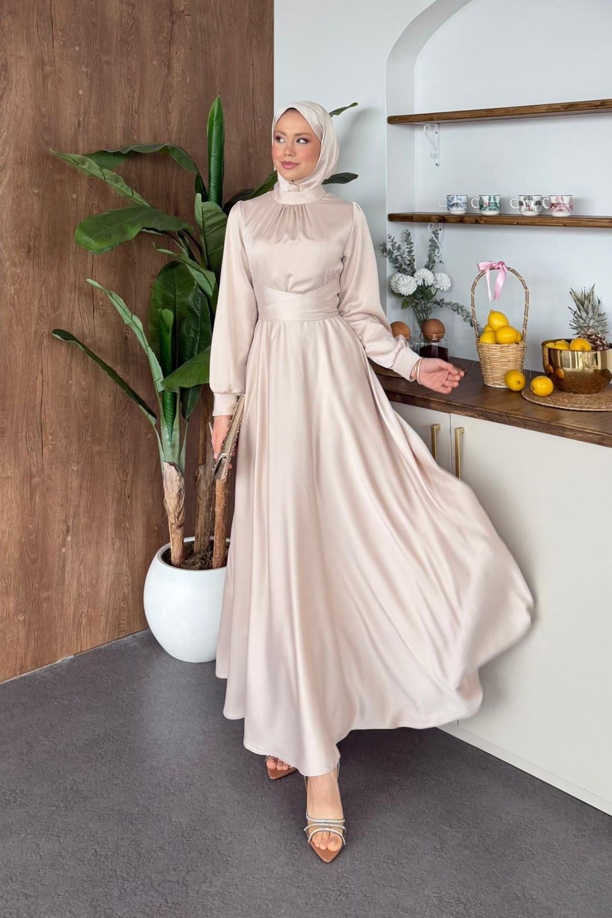 Ruby Grace Çapraz Saten Abiye Krem, Fiyatları 