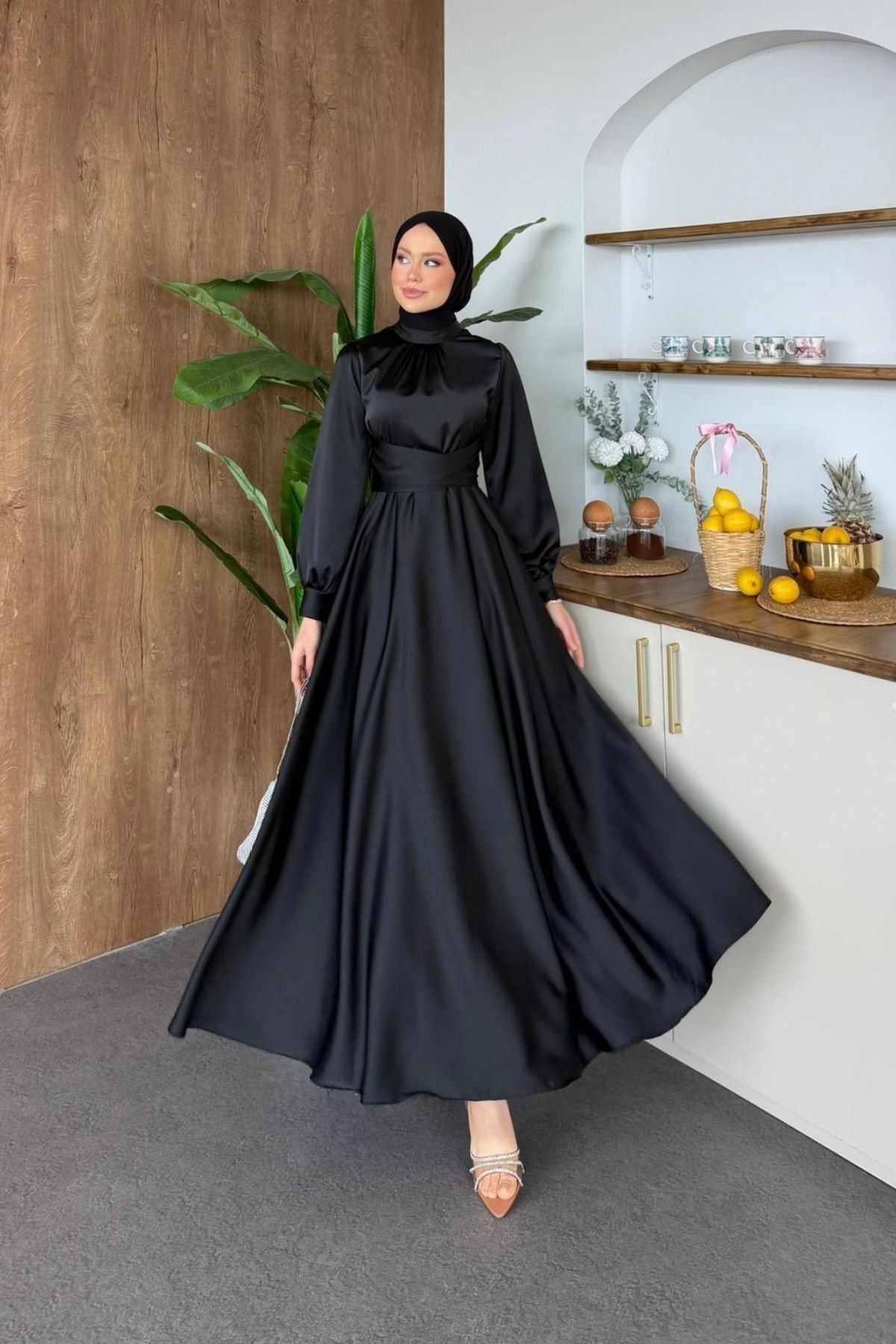 Ruby Grace Çapraz Saten Abiye Siyah, Fiyatları 
