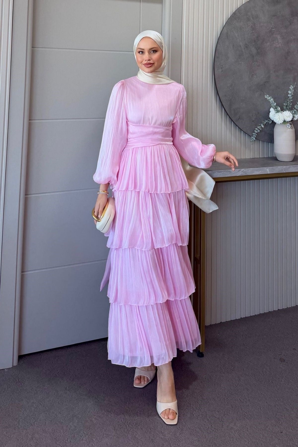 Rumela Kat Kat Saten Elbise Pembe, Fiyatları Rumela Kat Kat Saten Elbise Pembe| Haza Moda