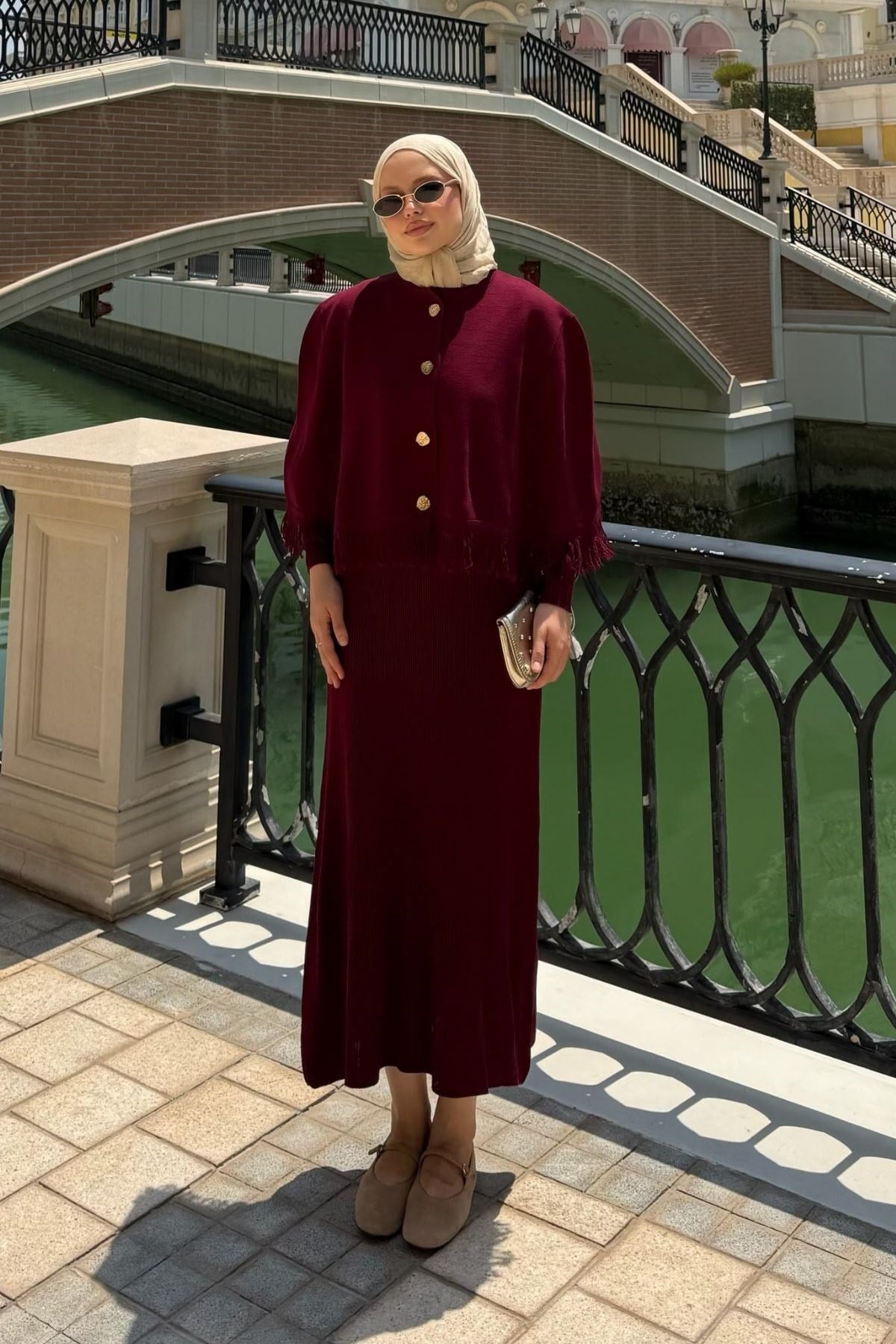 Salda Pelerinli Elbise Bordo, Fiyatları Salda Pelerinli Elbise Bordo| Haza Moda