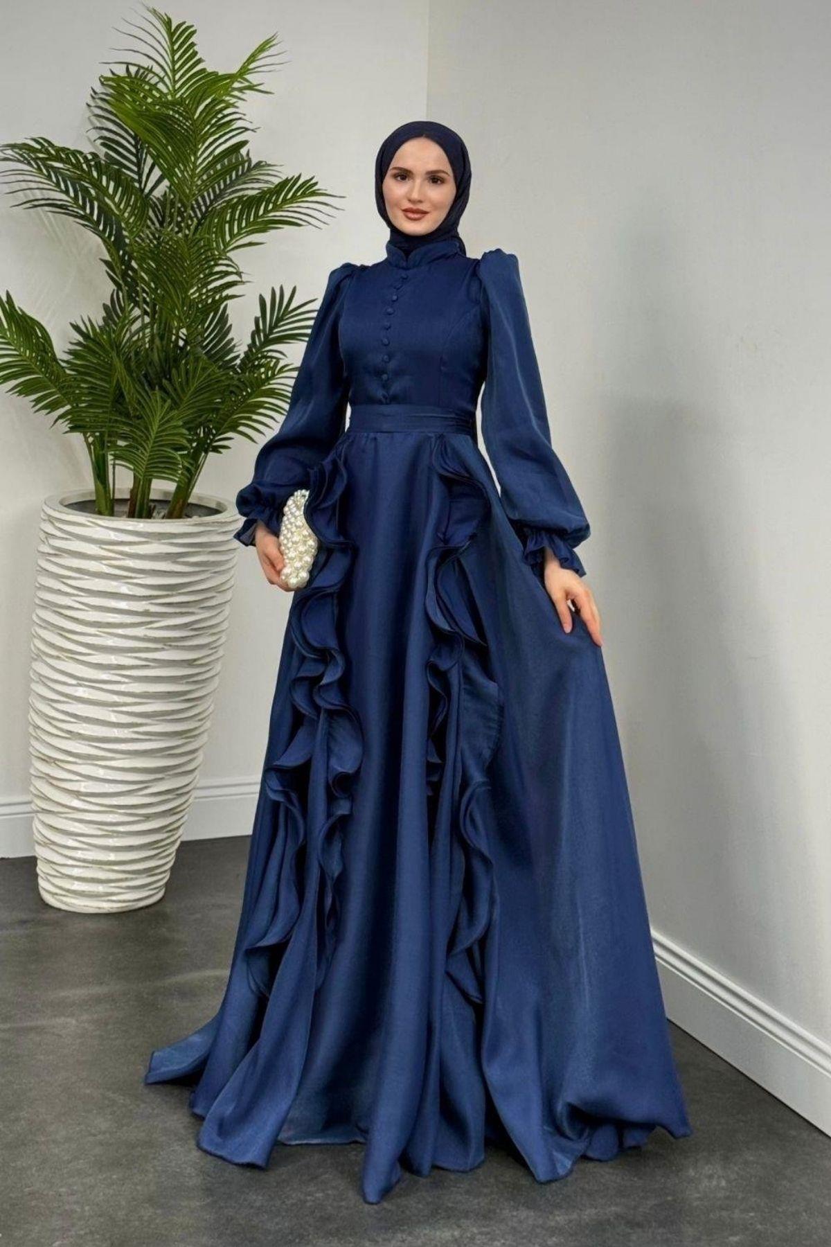 Samira Janjan Abiye Lacivert, Fiyatları Samira Janjan Abiye Lacivert- Haza Moda 