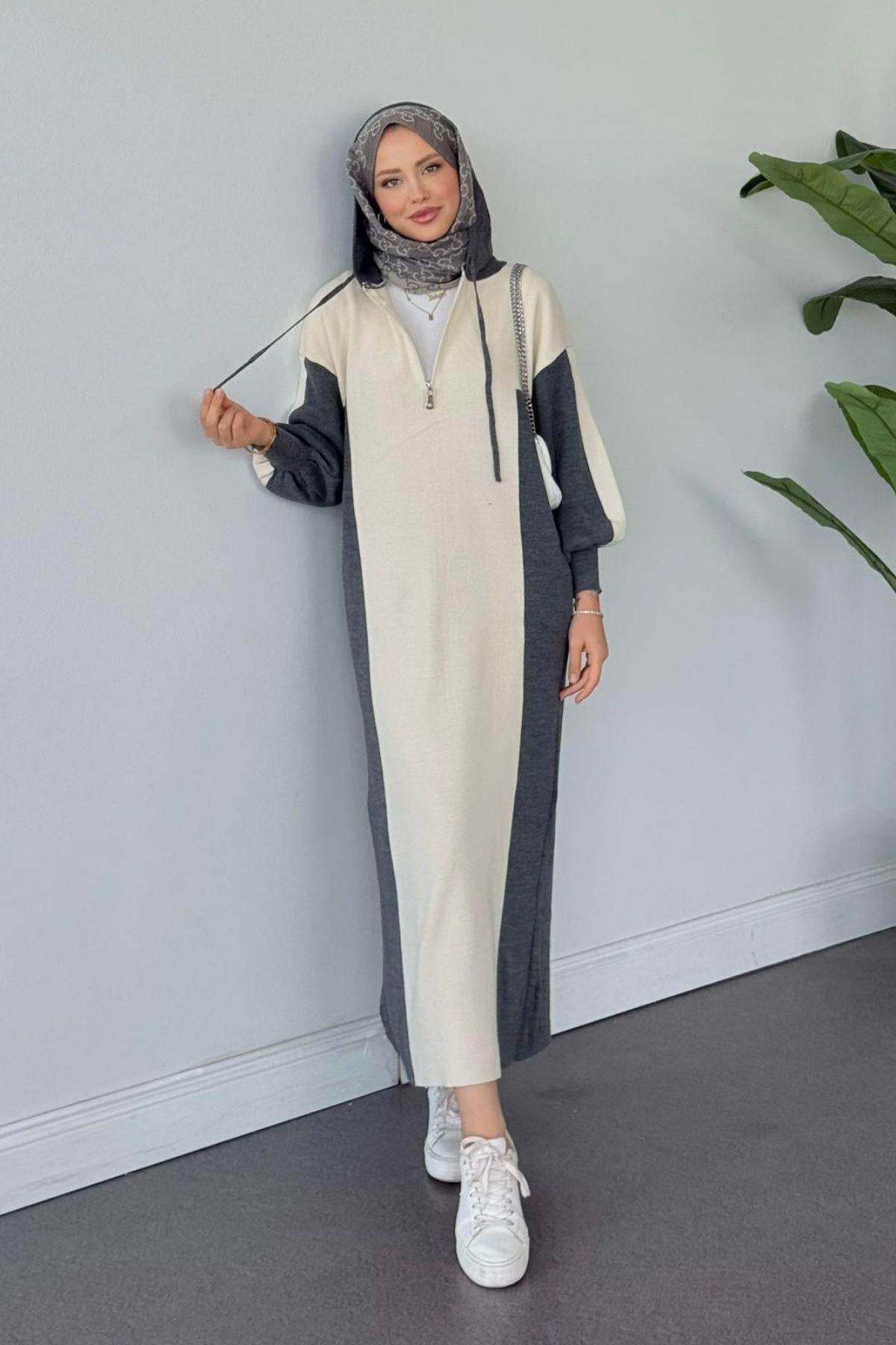 Samira Kapşonlu Spor Elbise Gri, Fiyatları Samira Kapşonlu Spor Elbise Gri- Haza Moda