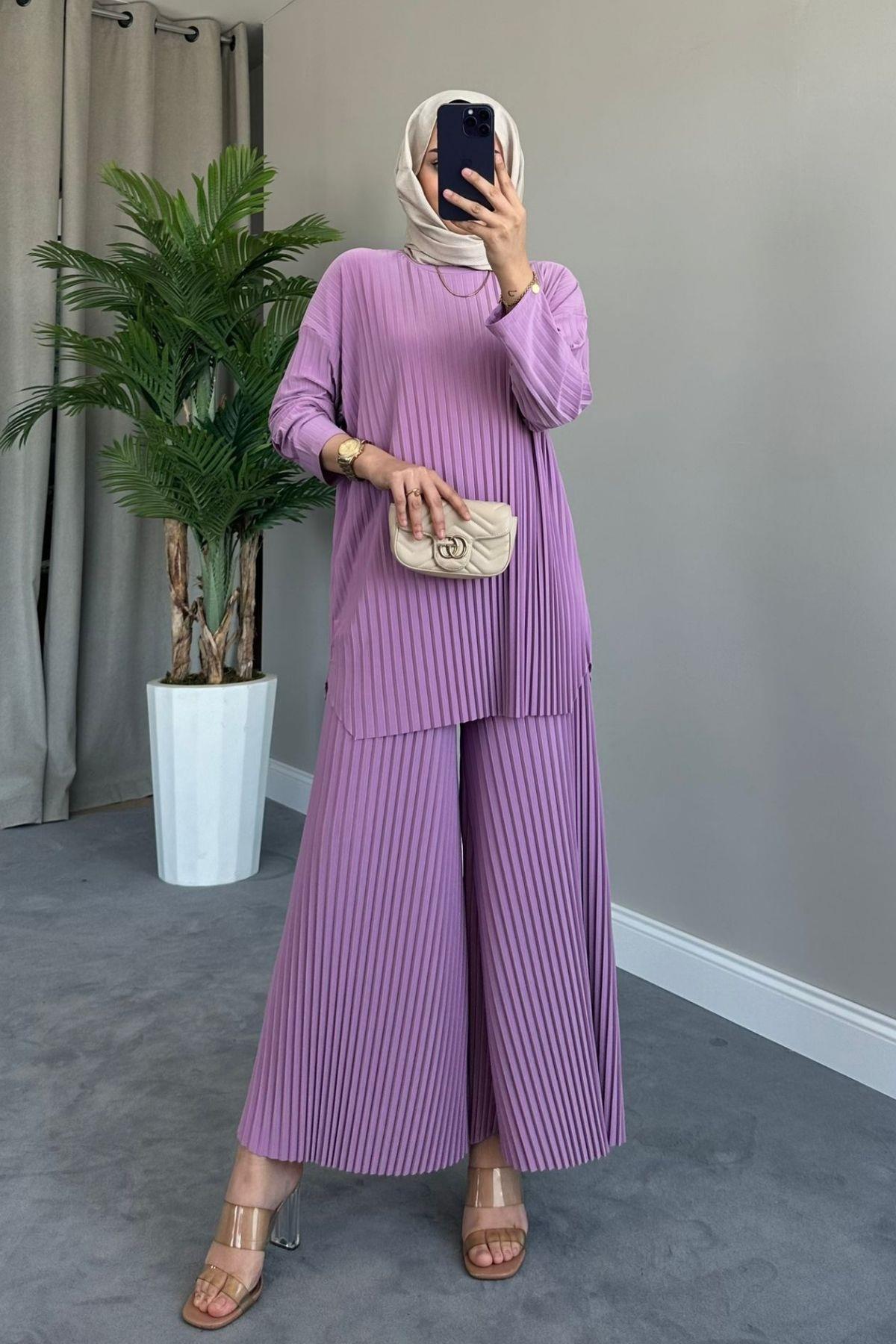 Sandy Takım Pilisoley Lila, Fiyatları Sandy Takım Pilisoley Mürdüm – Haza Moda | Tesettür Giyim