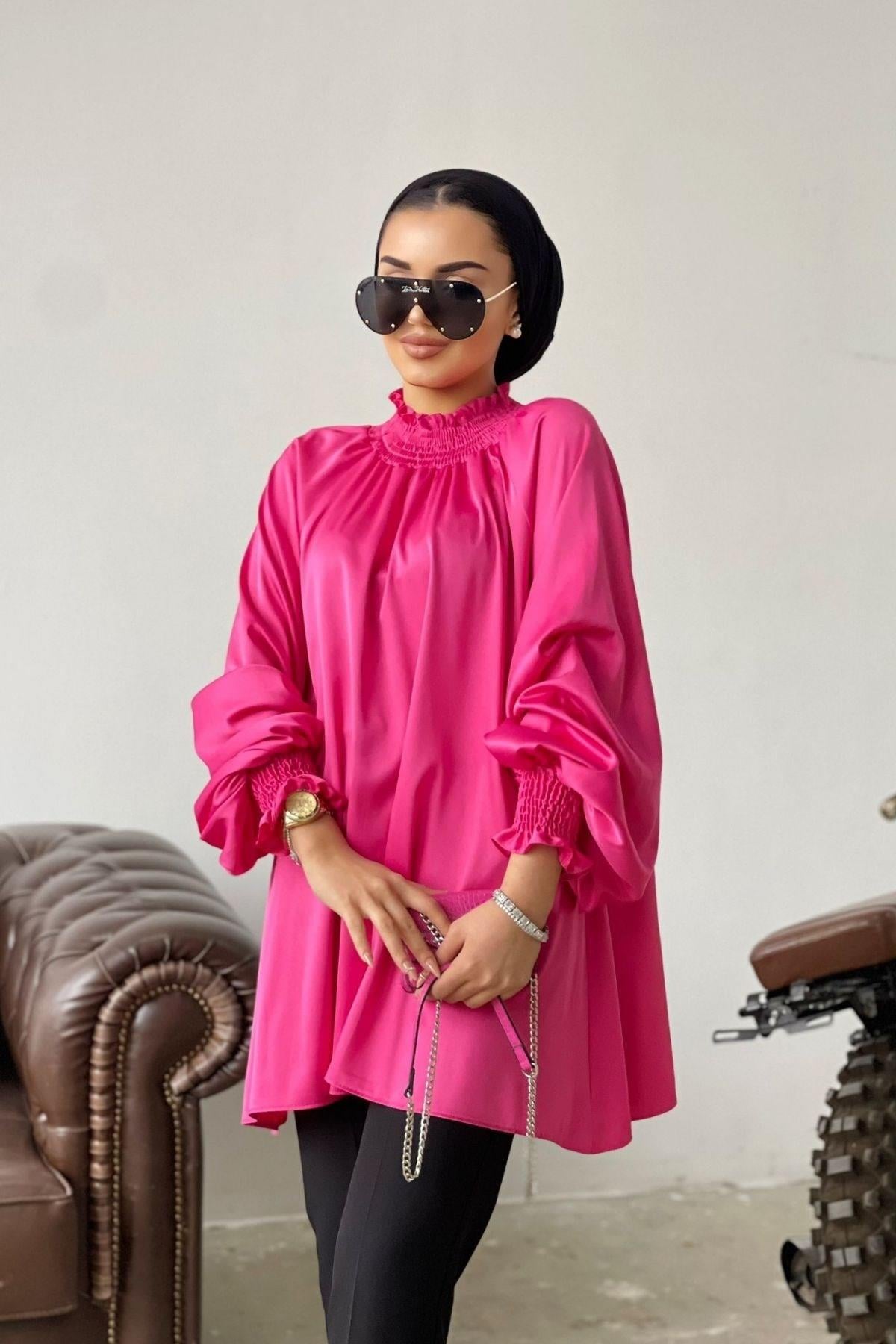 Saten Tasarım Gömlek-PEMBE, Fiyatları Taş Gömlek-SİYAH – Haza Moda | Tesettür Giyim 