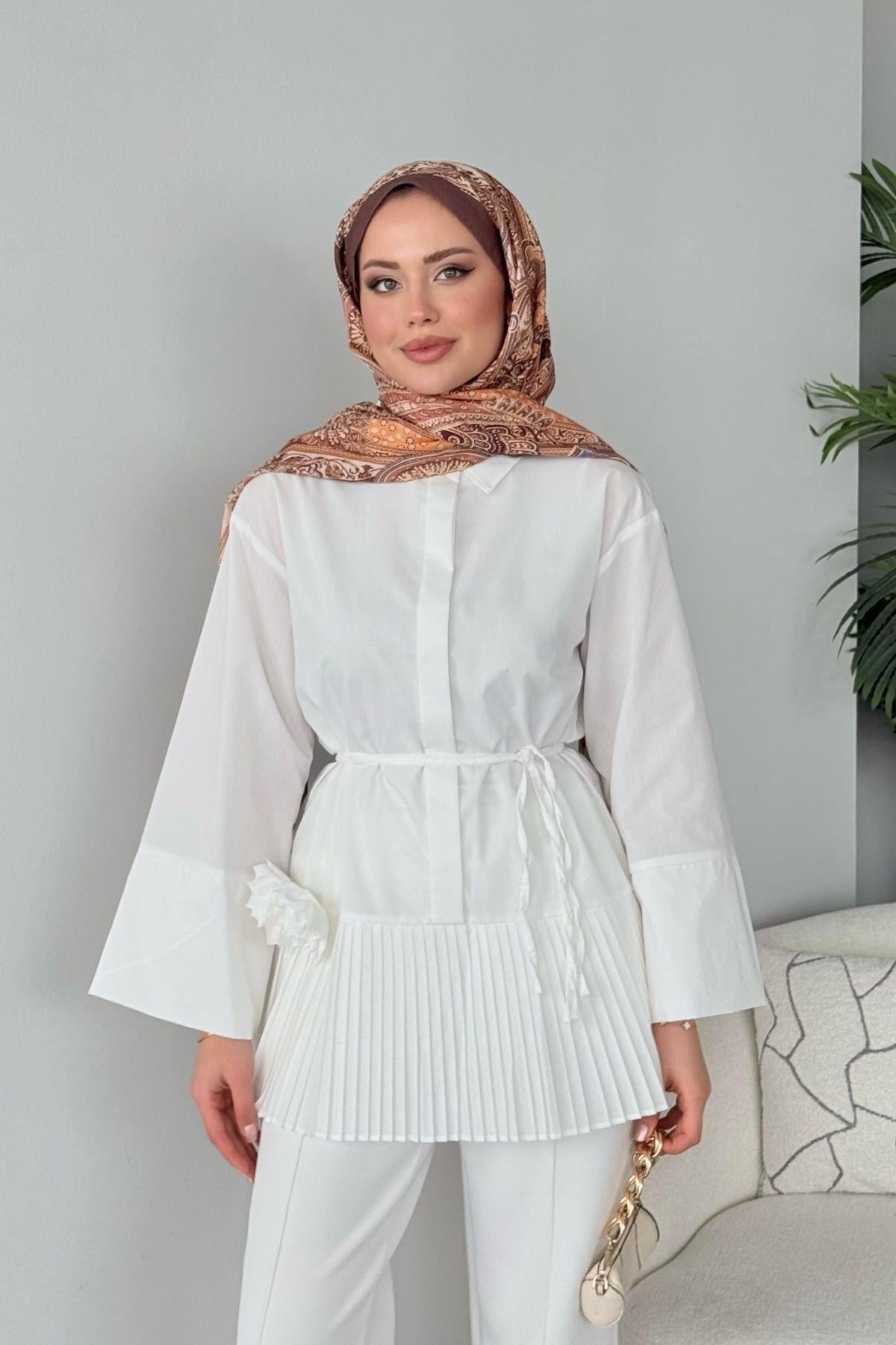 Şeker Piliseli Gömlek Beyaz, Fiyatları Şeker Piliseli Gömlek Beyaz- Haza Moda 