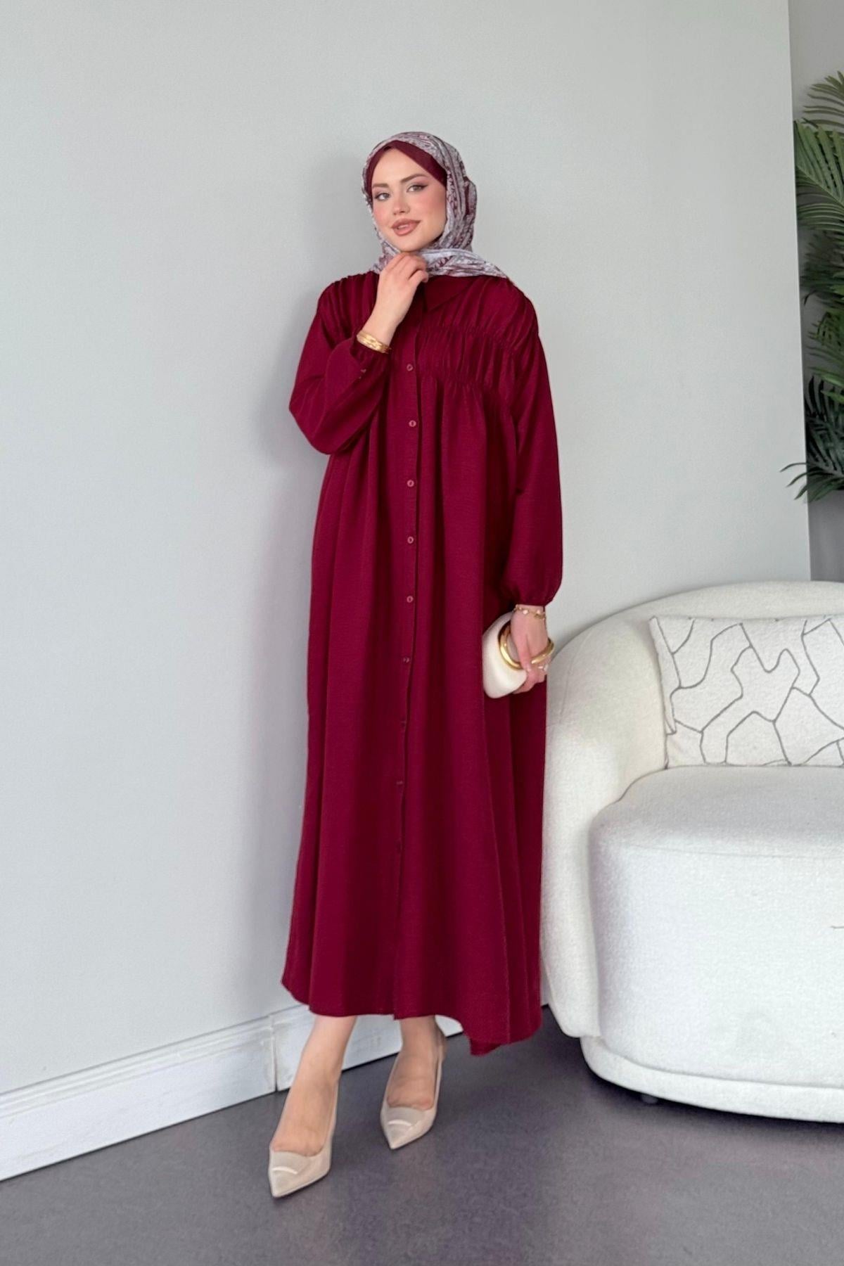 Semiz Gipeli Elbise Bordo, Fiyatları Semiz Gipeli Elbise Bordo- Haza Moda