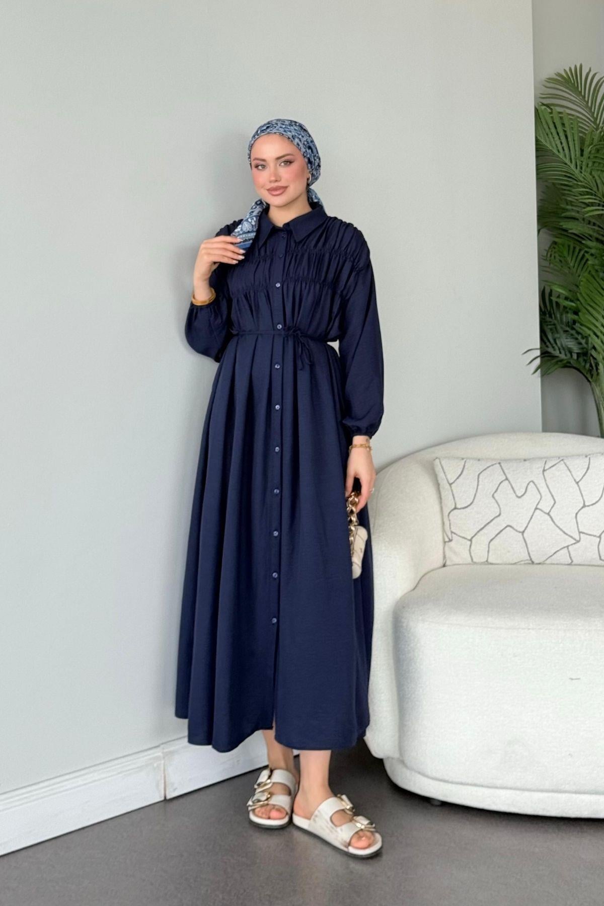 Semiz Gipeli Elbise Lacivert, Fiyatları Semiz Gipeli Elbise Lacivert- Haza Moda