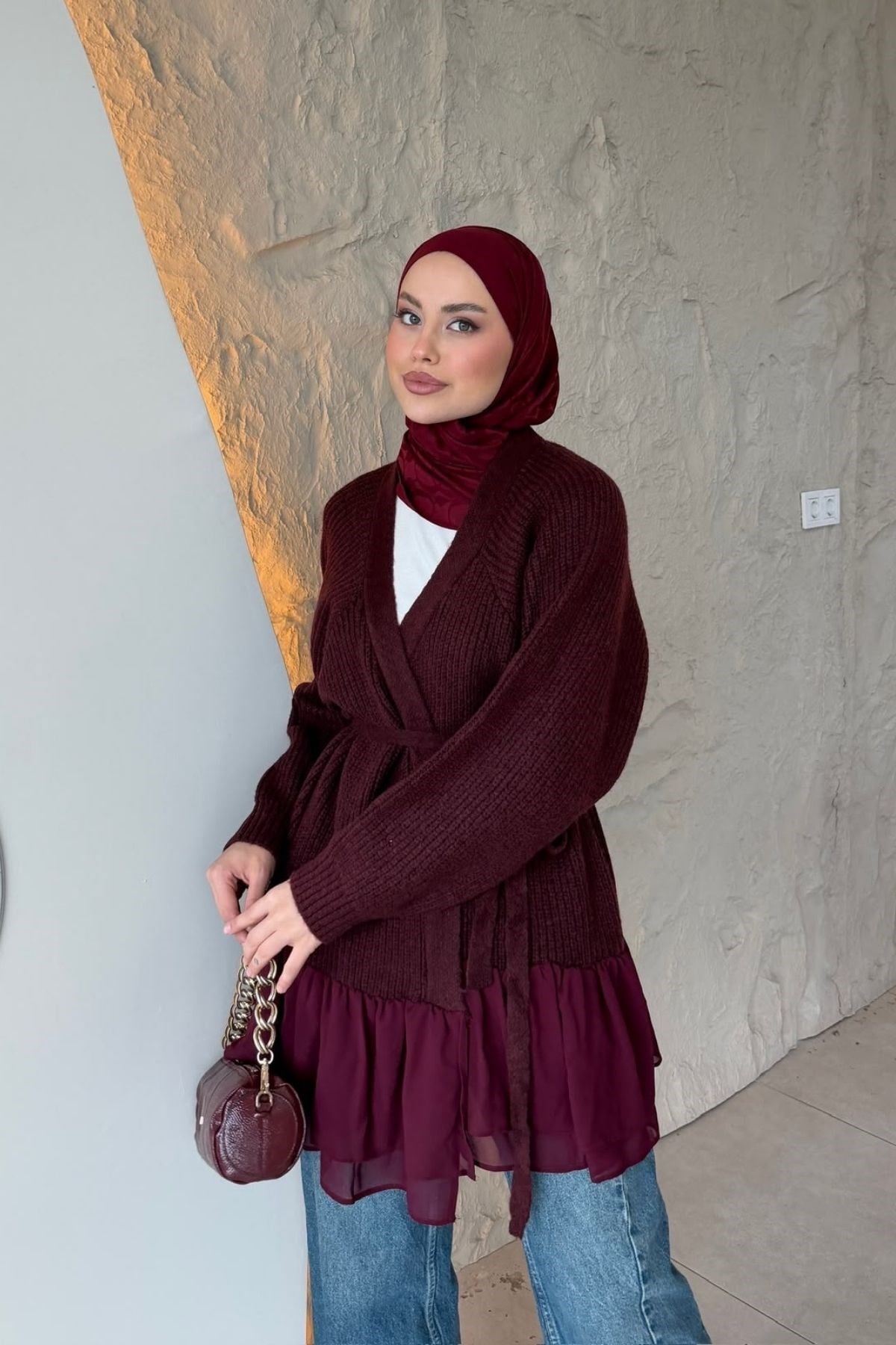 Şifon Detay Hırka Bordo, Fiyatları 