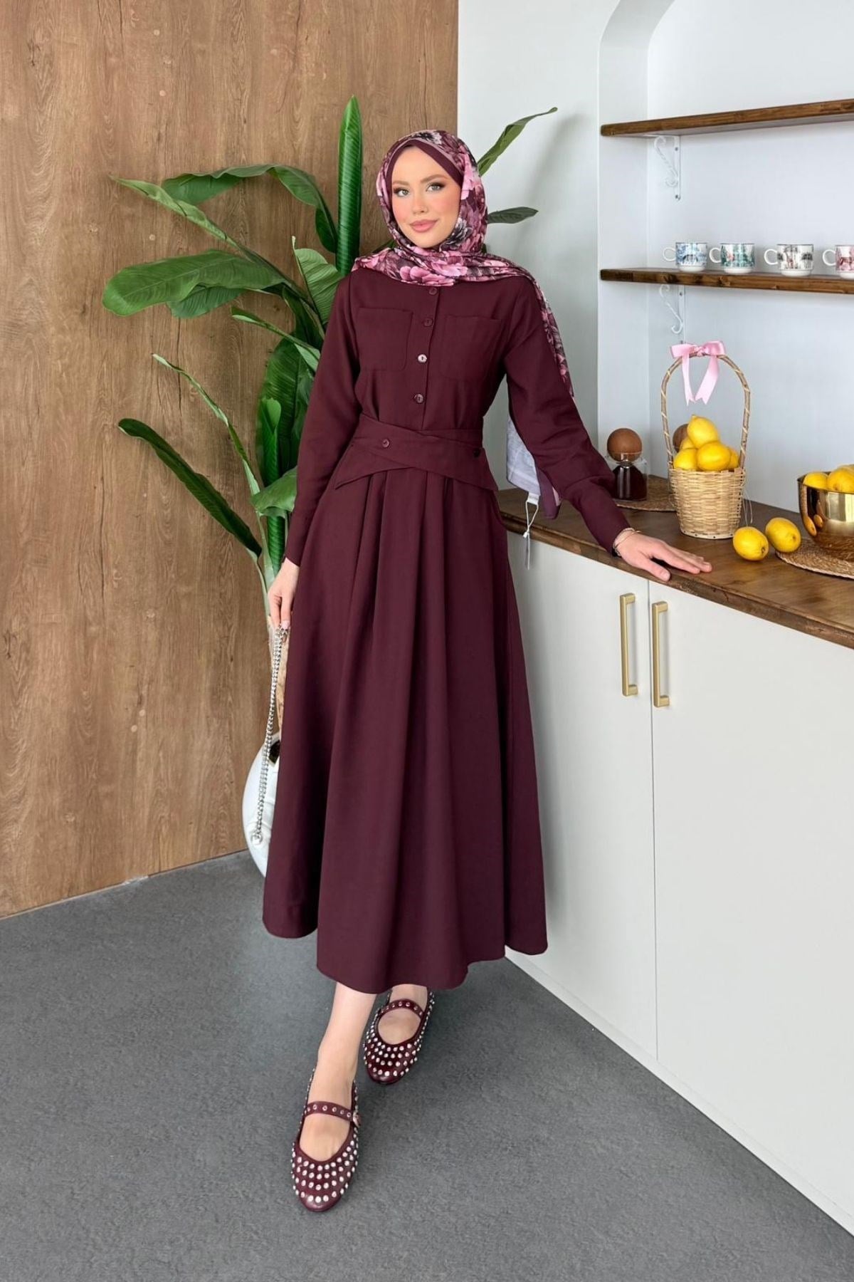 Silver Kuşaklı Elbise Bordo, Fiyatları 