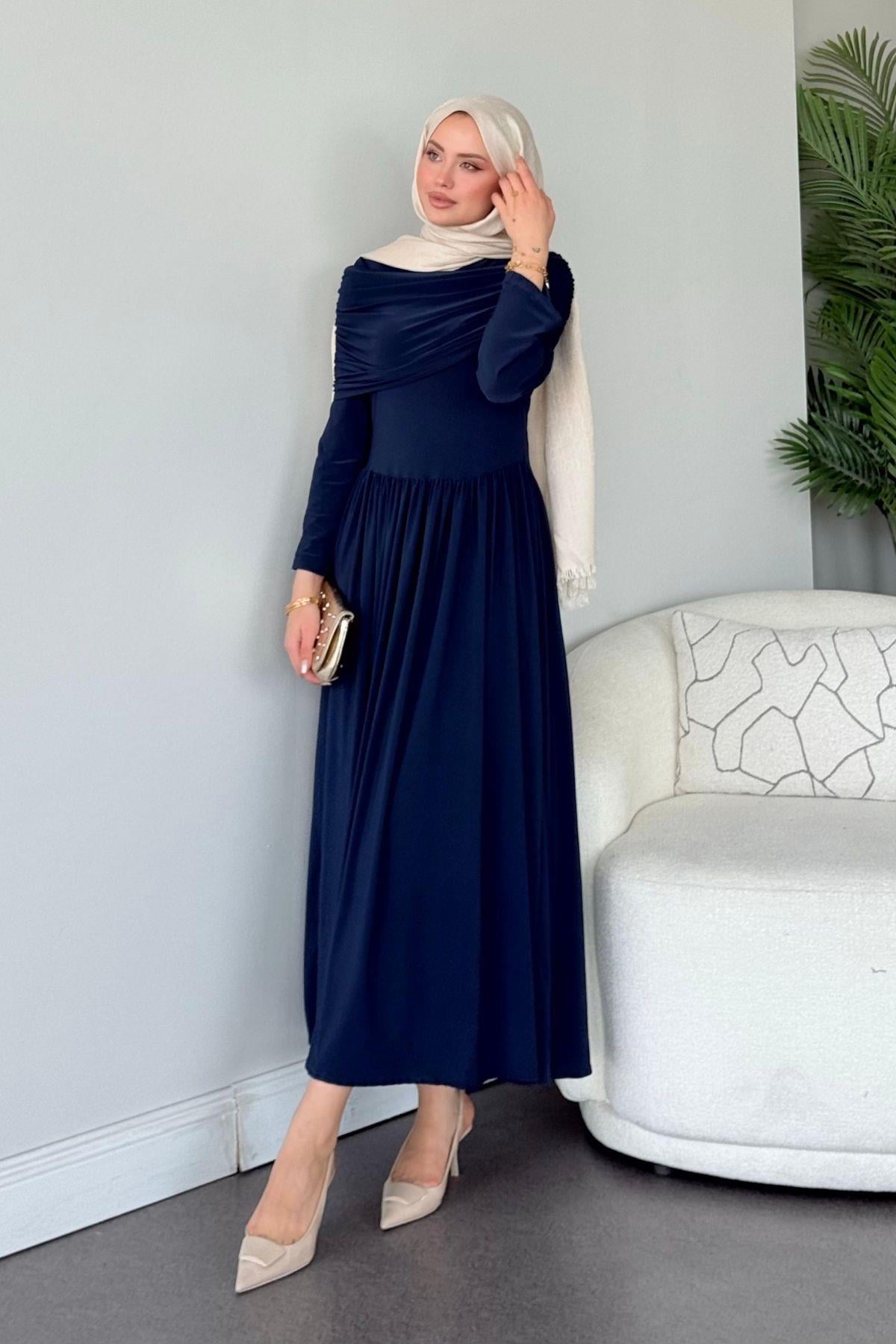 Sinem Sandy Elbise Lacivert, Fiyatları Sinem Sandy Elbise Lacivert- Haza Moda