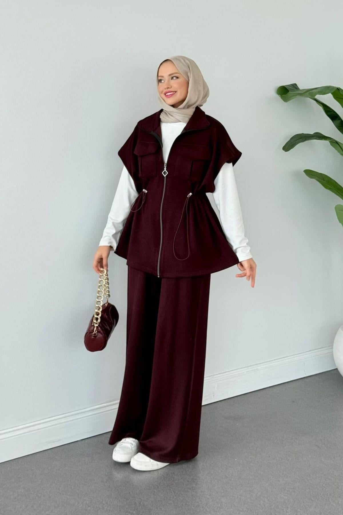 Somre Pamuklu Yelekli Takım Bordo, Fiyatları Somre Pamuklu Yelekli Takım Bordo Haza Moda 