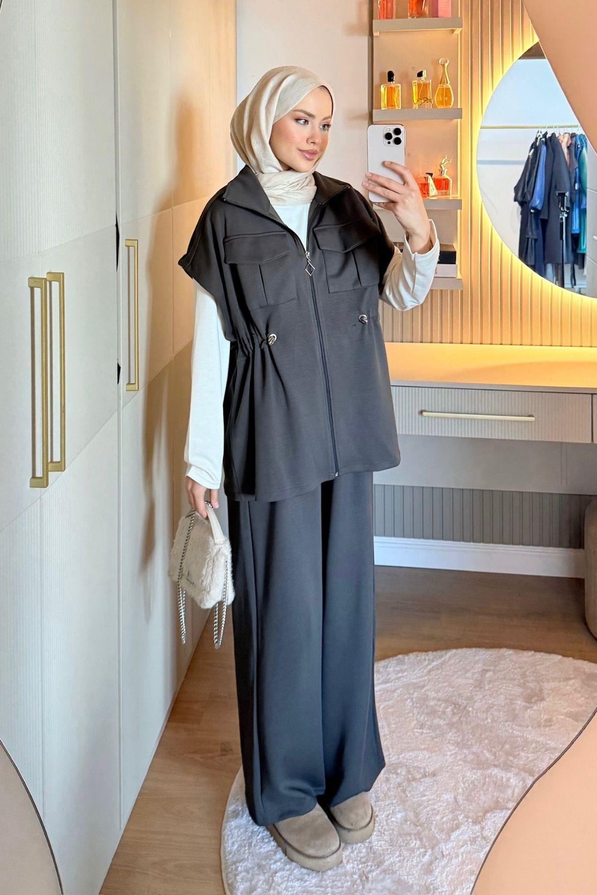 Somre Pamuklu Yelekli Takım Kül, Fiyatları Somre Pamuklu Yelekli Takım Kül | Haza Moda