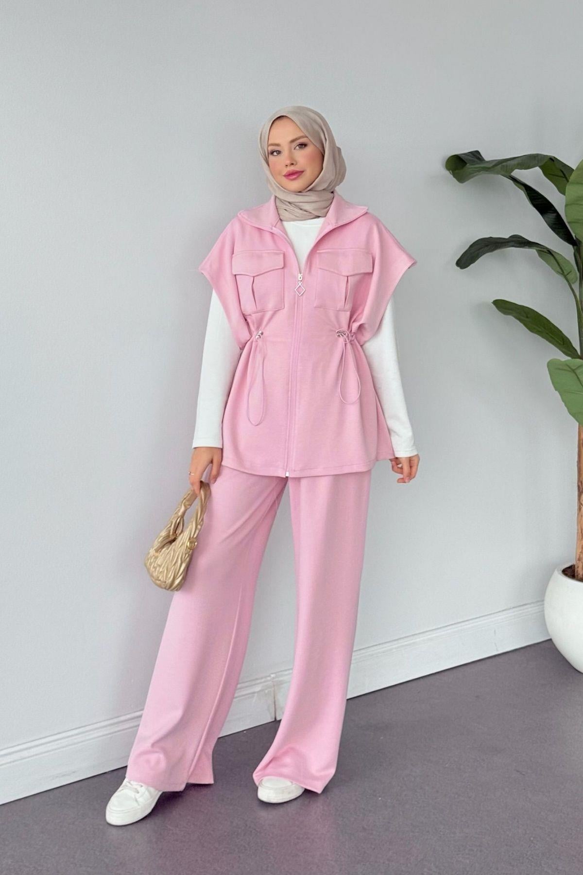 Somre Pamuklu Yelekli Takım Pembe, Fiyatları Somre Pamuklu Yelekli Takım Pembe Haza Moda 