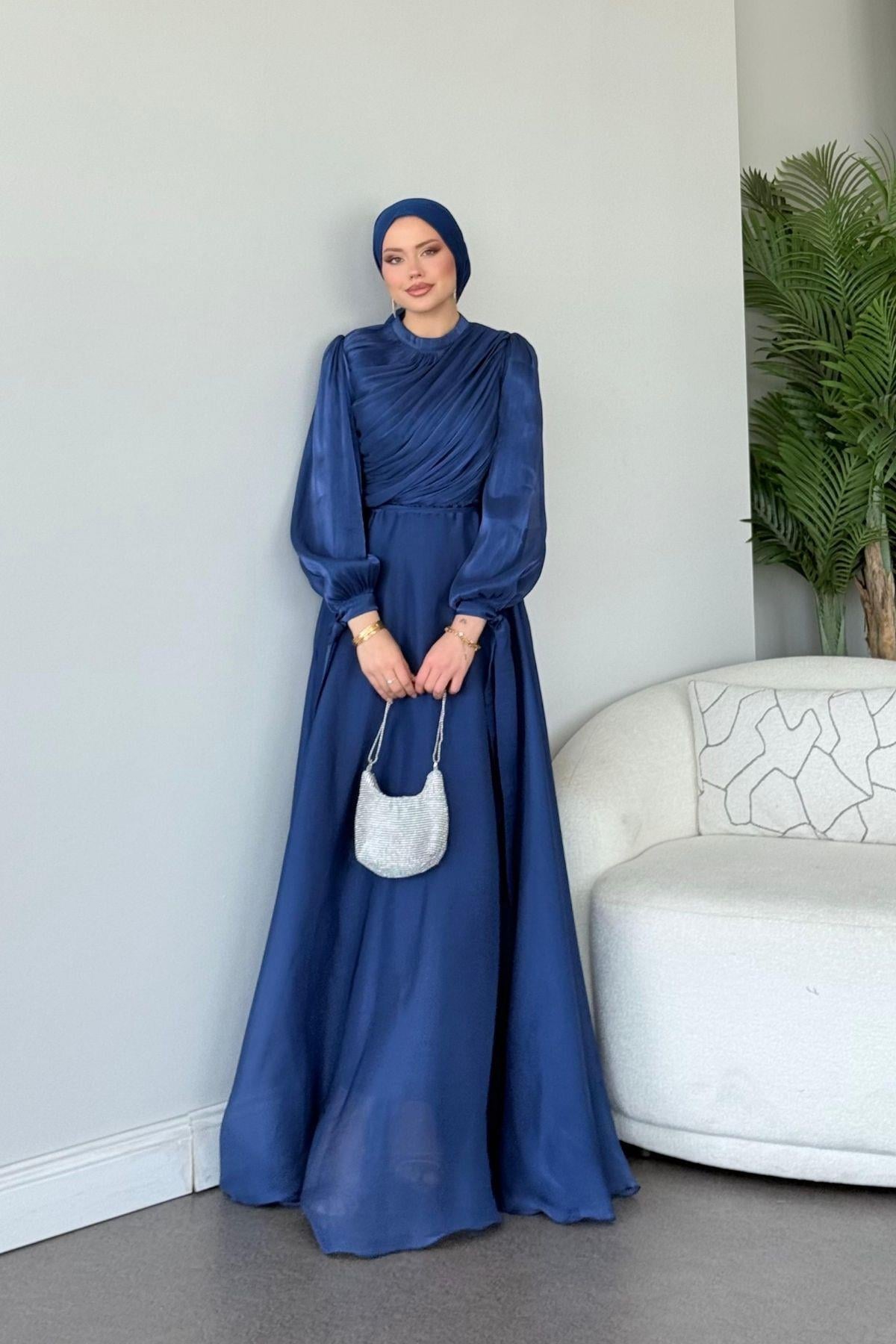 Su Piliseli Abiye Lacivert, Fiyatları Su Piliseli Abiye Lacivert - Haza Moda 