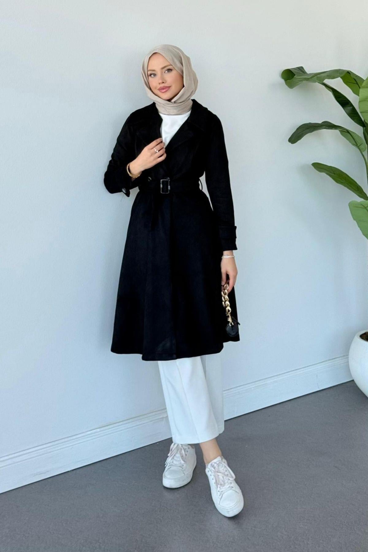Süet Trençkot Siyah, Fiyatları Süet Trençkot Siyah- Haza Moda 