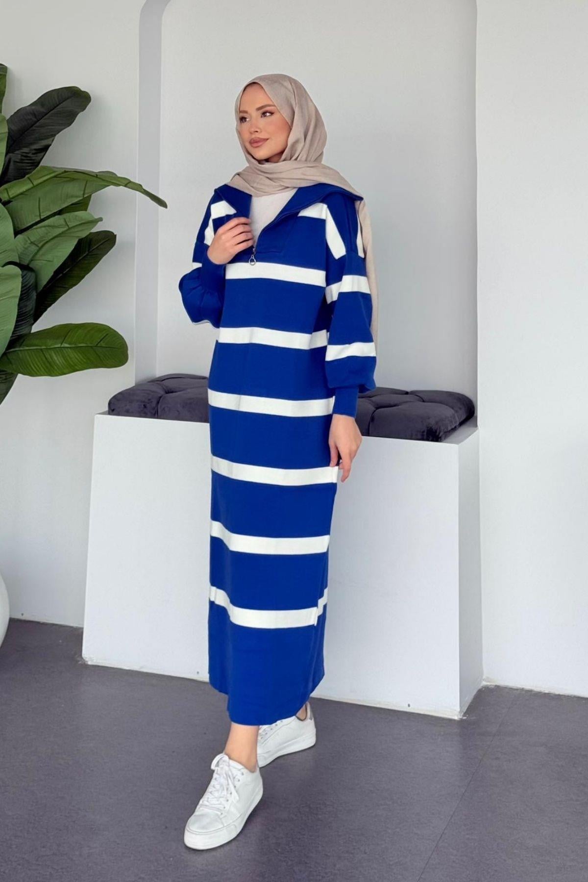 Sümeyye Triko Elbise Saks, Fiyatları Sümeyye Triko Elbise Saks- Haza Moda