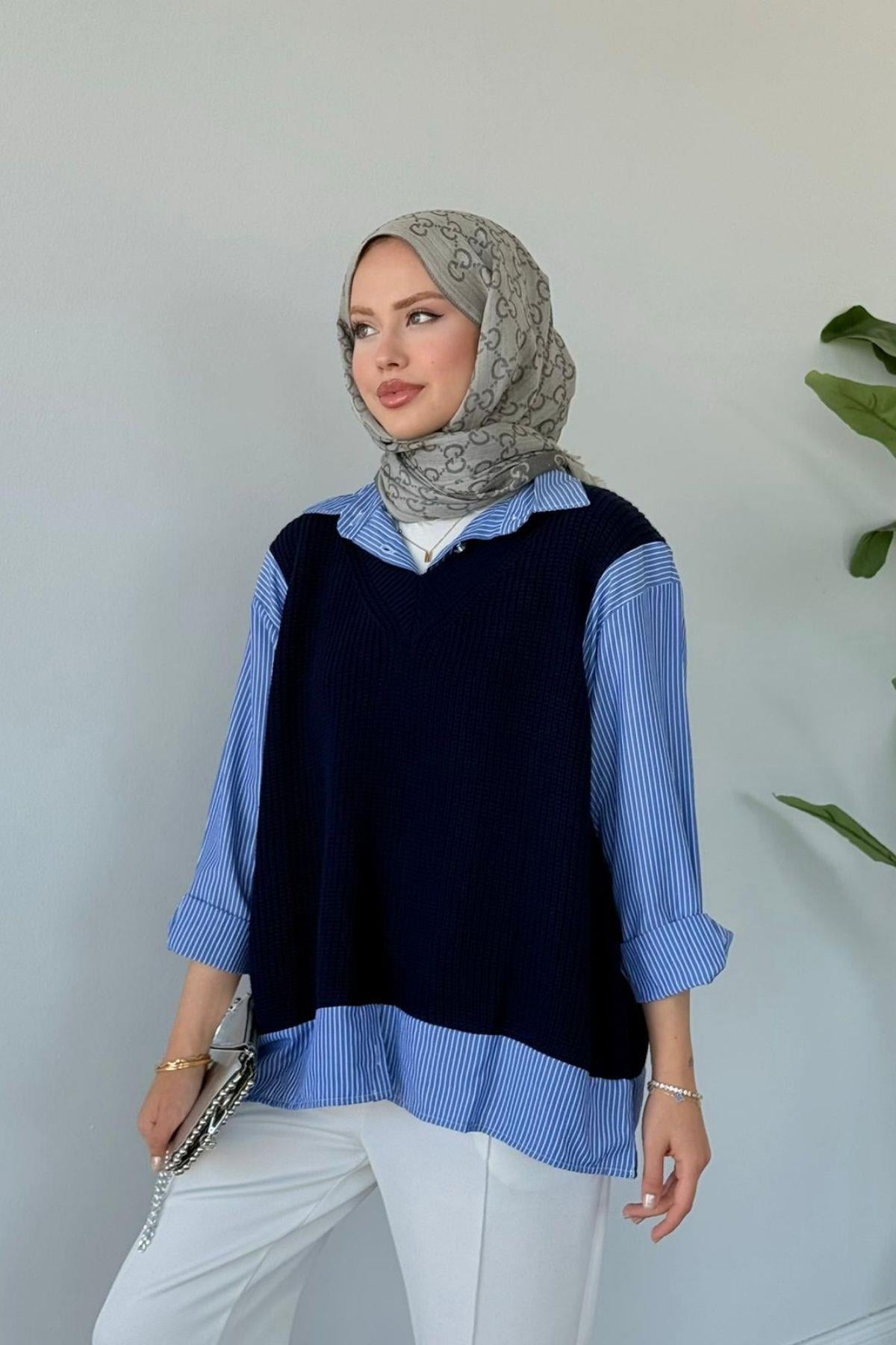 Süveterli Gömlek Lacivert, Fiyatları Süveterli Gömlek Lacivert - Haza Moda 