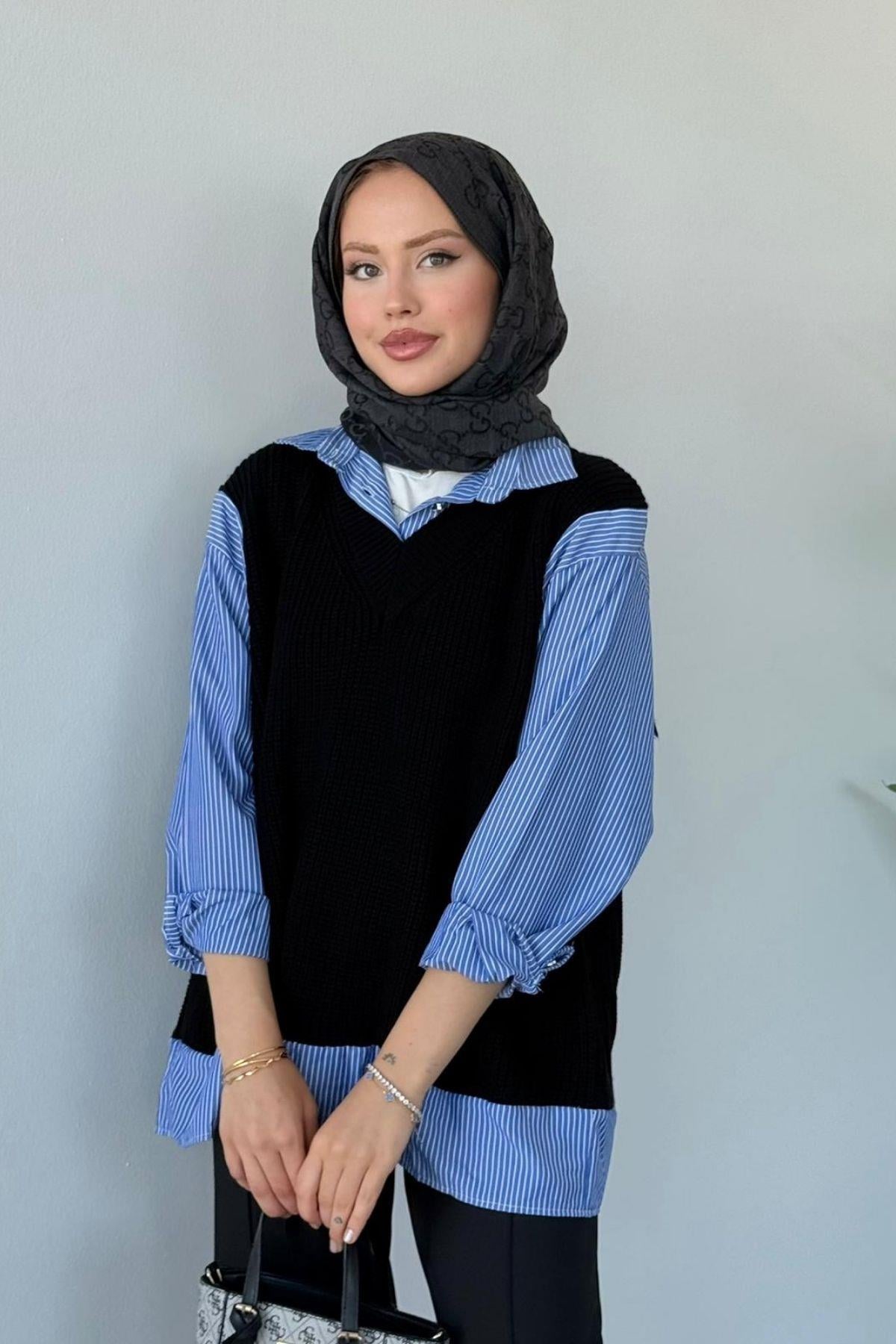 Süveterli Gömlek Siyah, Fiyatları Süveterli Gömlek Siyah - Haza Moda 