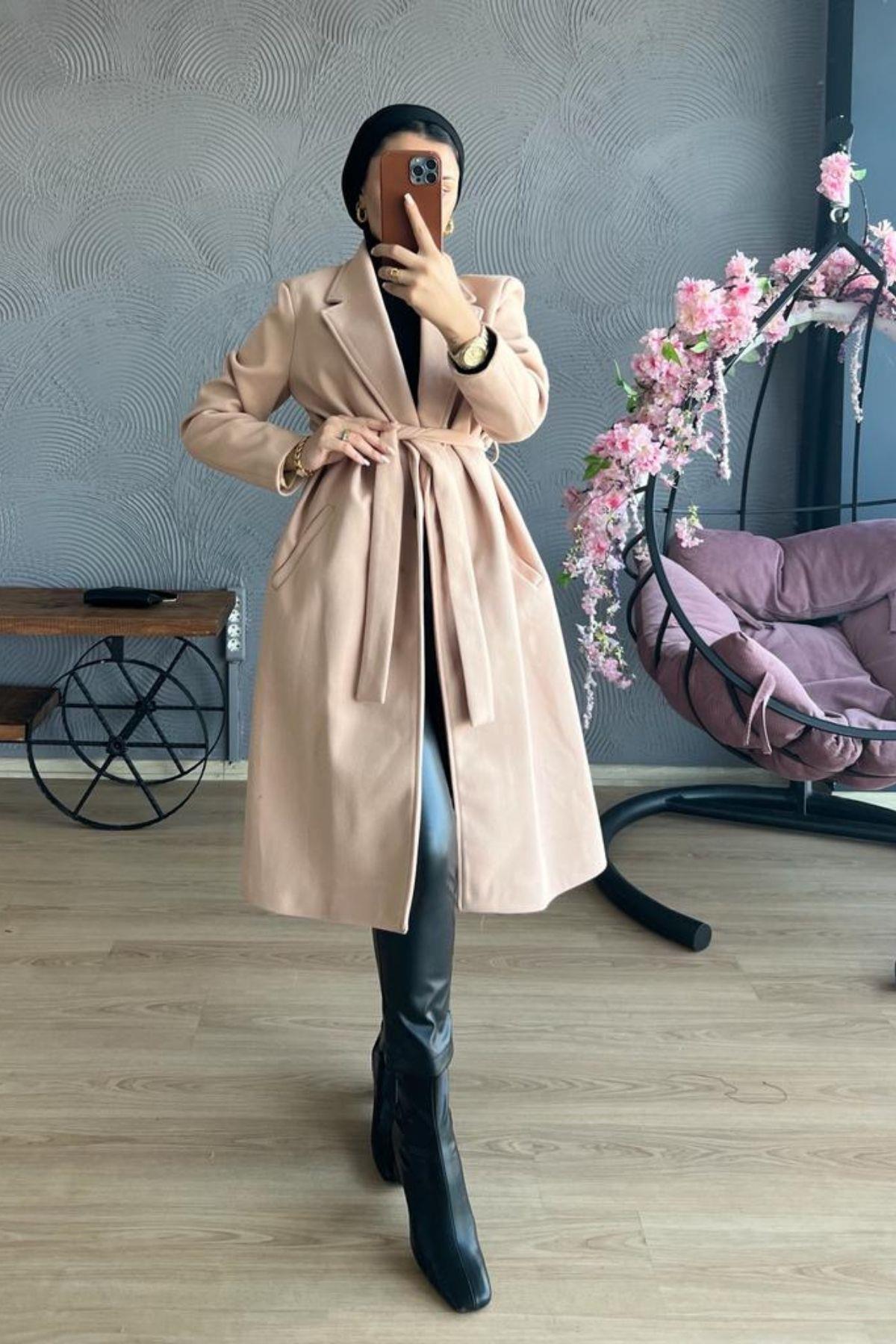 Taba Kaşe Kaban BEJ, Fiyatları TABA Kaşe Kaban-GRİ – Haza Moda | Tesettür Giyim