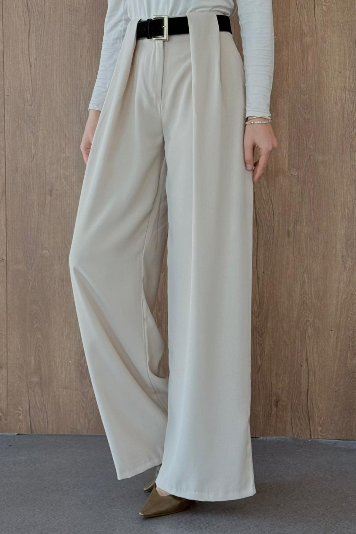 Taba Kmr Detaylı Palazzo Pantolon Bej, Fiyatları Taba Kmr Detaylı Palazzo Pantolon Bej| Haza Moda