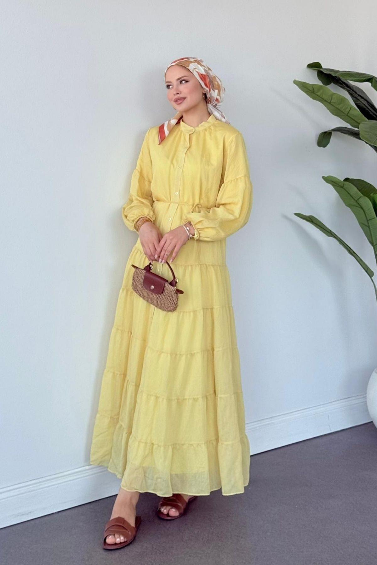 Taba Pamuklu Elbise SARI, Fiyatları Taba Pamuklu Elbise Sarı- Haza Moda