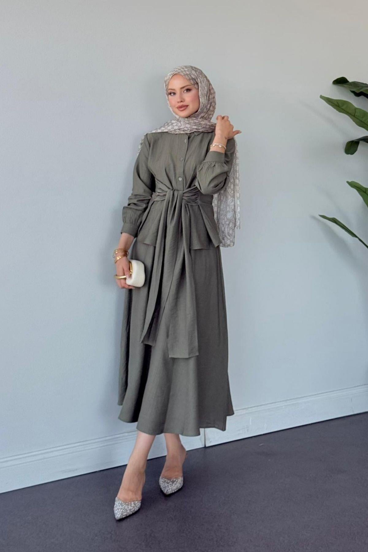 Tiny Bağlamalı Etekli Takım HAKİ, Fiyatları Tiny Bağlamalı Etekli Takım HAKİ- Haza Moda 