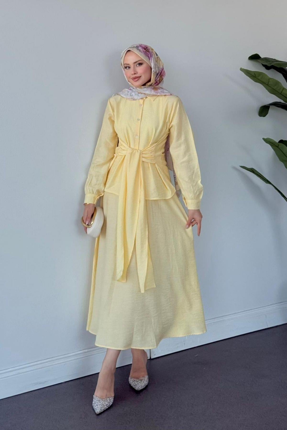 Tiny Bağlamalı Etekli Takım SARI, Fiyatları Tiny Bağlamalı Etekli Takım SARI- Haza Moda 