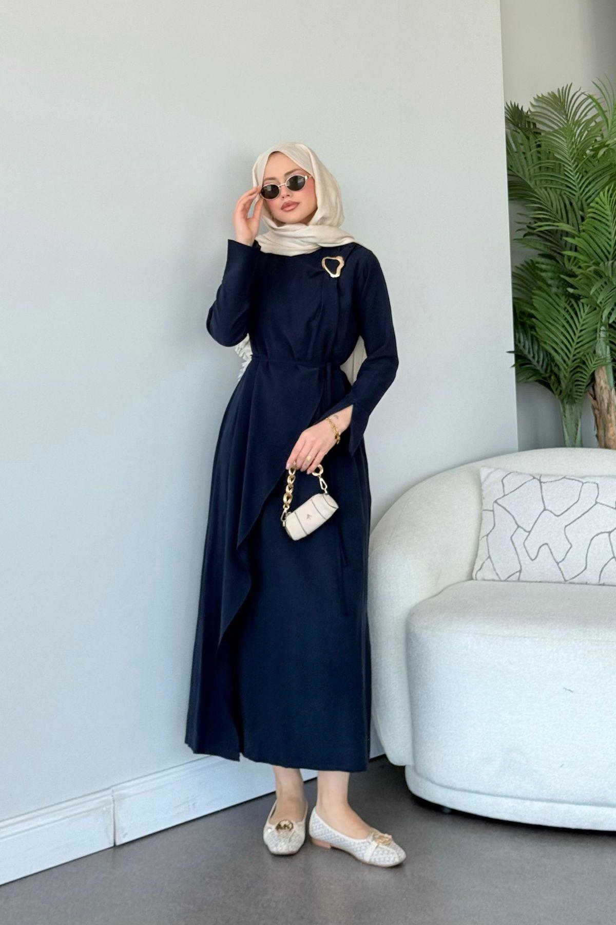 Tokalı Model Elbise Lacivert, Fiyatları Tokalı Model Elbise Lacivert