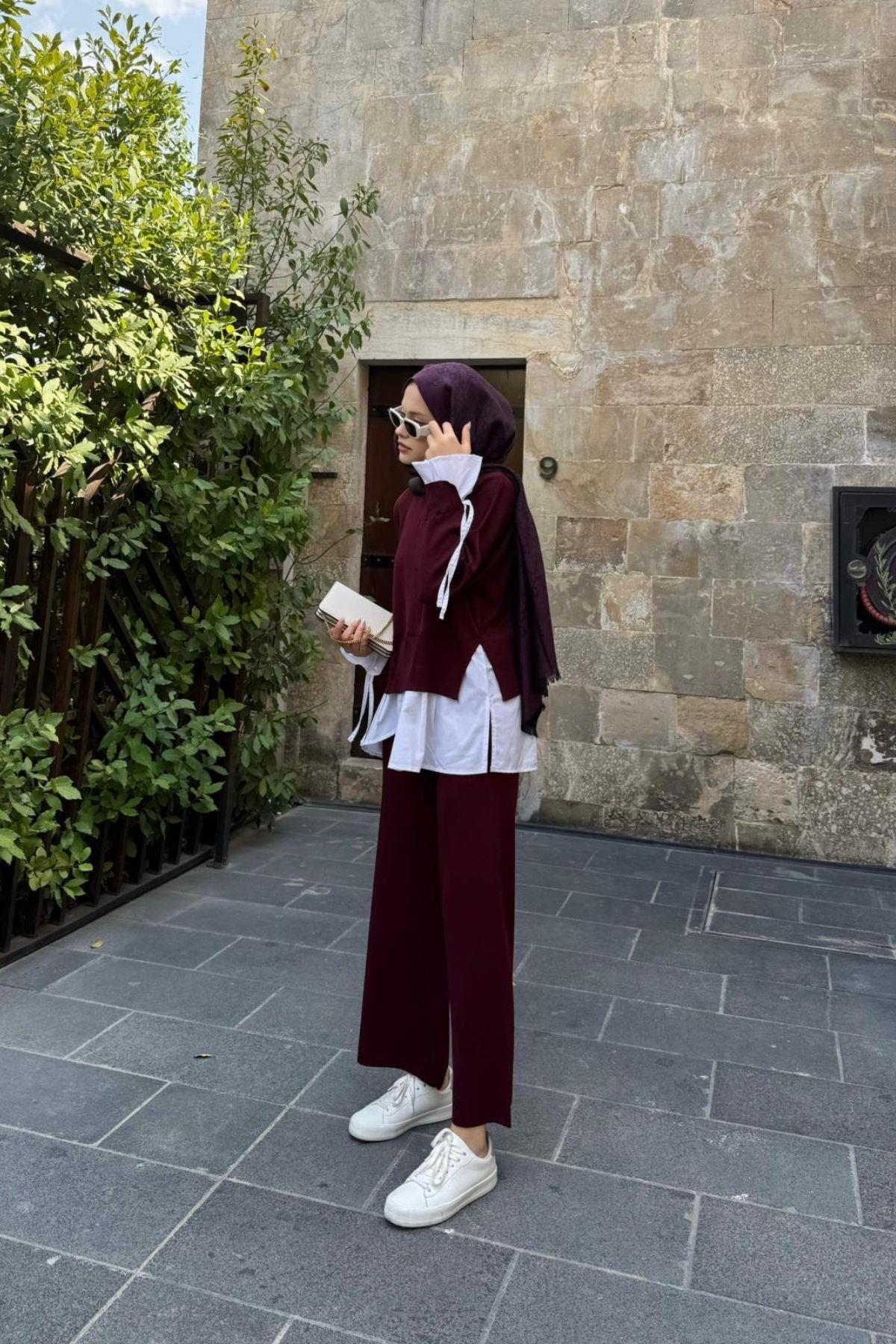 Turuva Gömlek Detaylı Triko Takım Bordo, Fiyatları Turuva Gömlek Detaylı Triko Takım Bordo- Haza Moda 