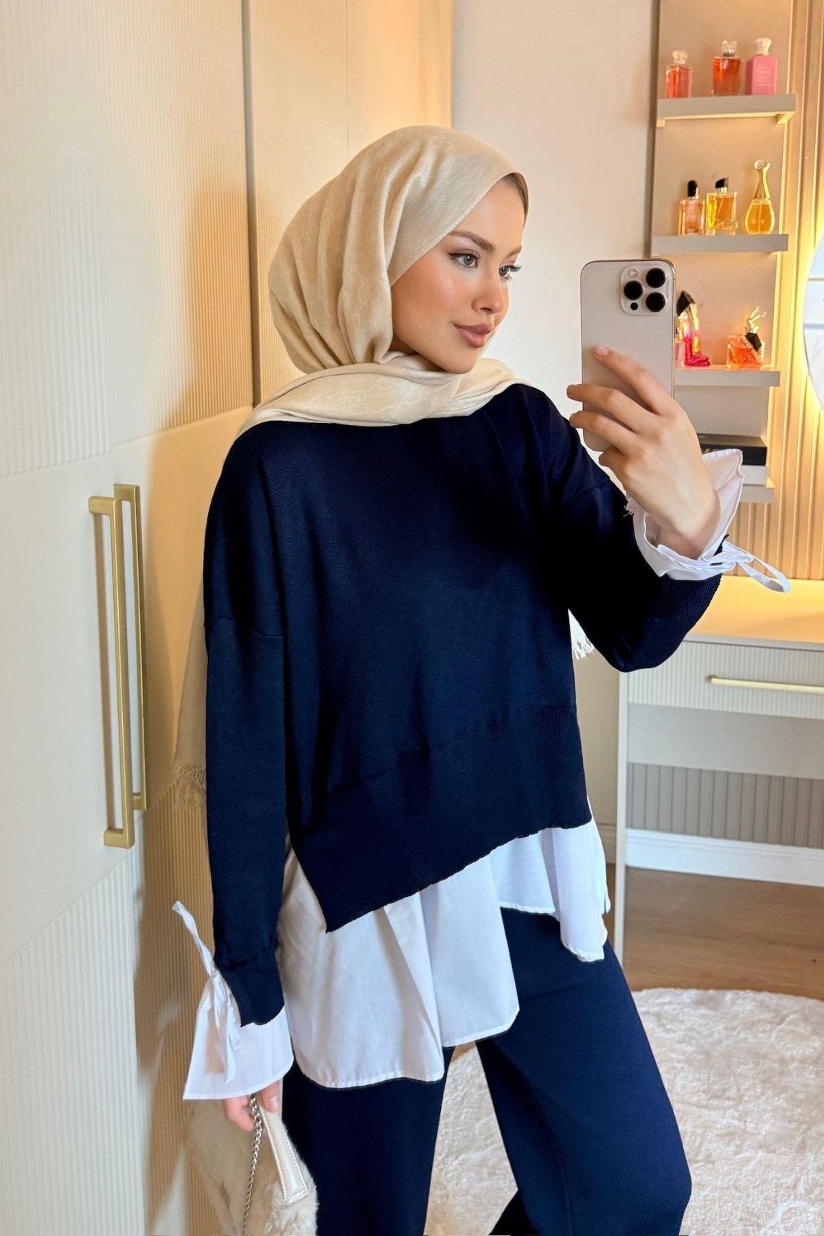 Turuva Gömlek Detaylı Triko Takım Lacivert, Fiyatları Turuva Gömlek Detaylı Triko Takım Lacivert- Haza Moda 