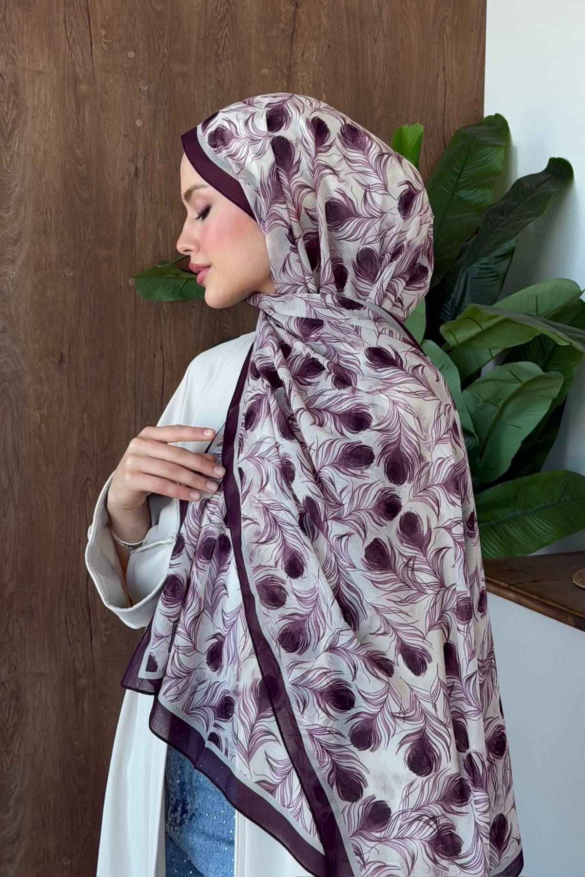 Tüy Desenli Şal Mürdüm, Fiyatları Tüy Desenli Şal Mürdüm| Haza Moda