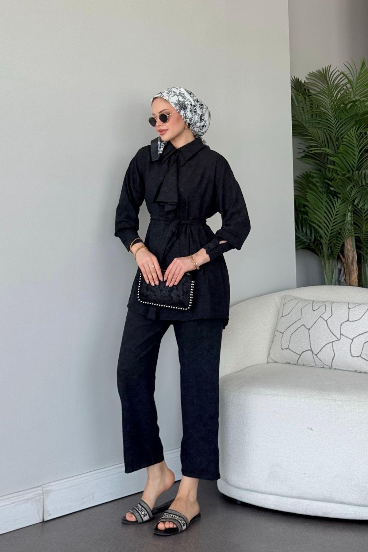 Vual Fırfırlı Takım Siyah, Fiyatları Vual Fırfırlı Takım Siyah- Haza Moda