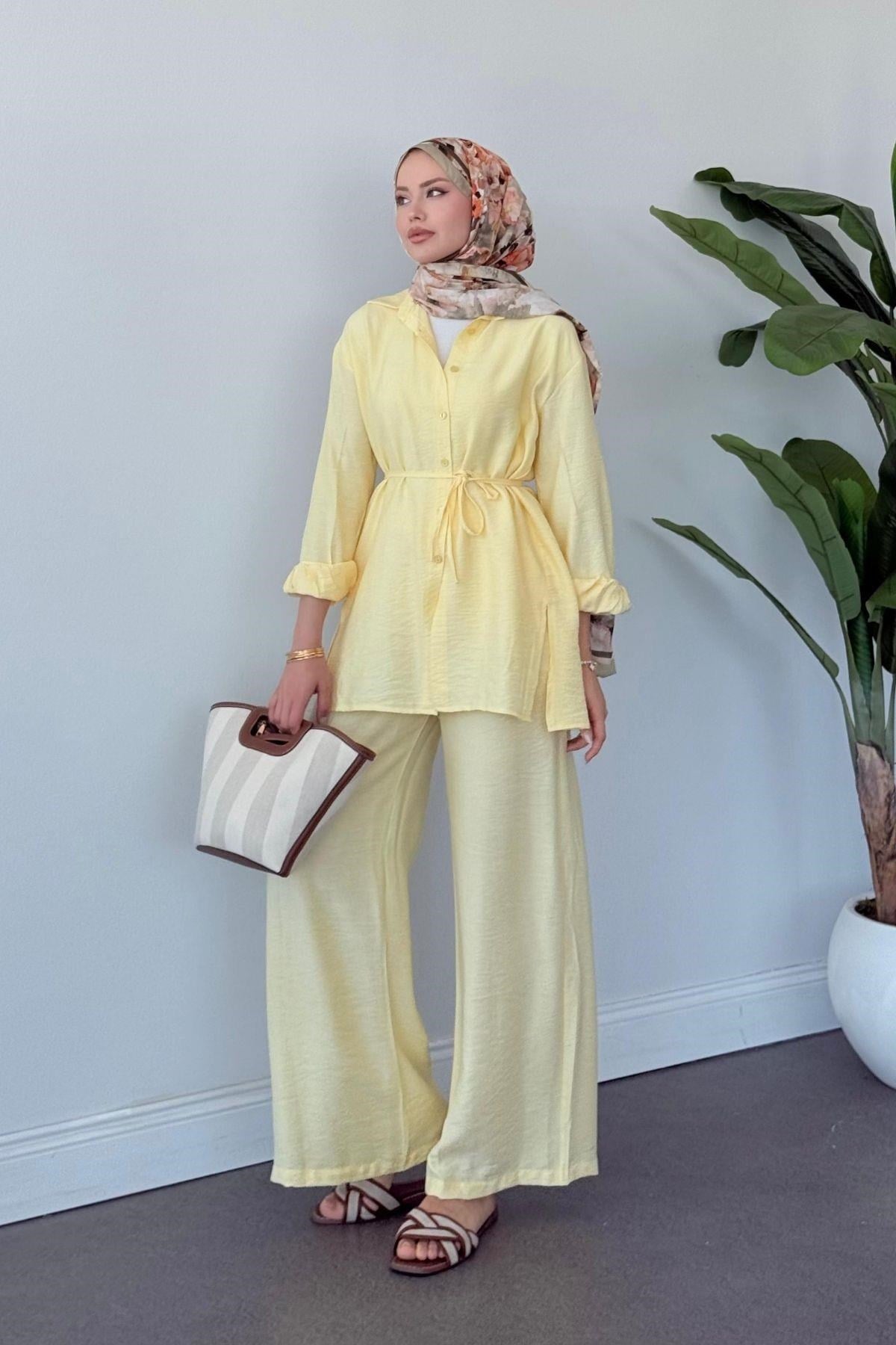 Yalıkavak İkili Takım Sarı, Fiyatları Yalıkavak İkili Takım Sarı- Haza Moda 