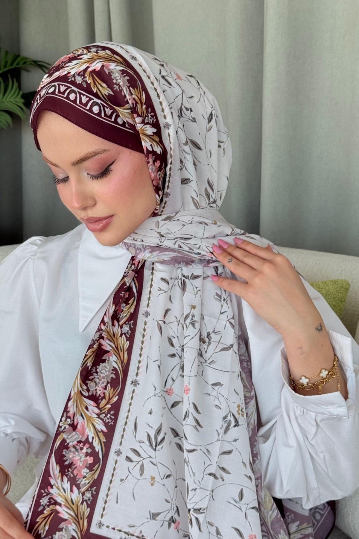 Yaprak Dijital Etnik Şal Mürdüm, Fiyatları Yaprak Dijital Etnik Şal Mürdüm- Haza Moda 