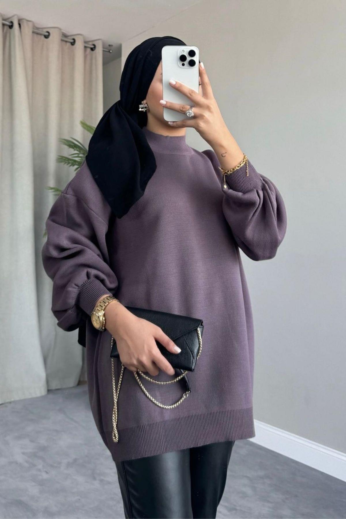 Yarım Boğazlı Triko Kazak Mor, Fiyatları Yarım Boğazlı Triko Kazak Mor – Haza Moda | Tesettür Giyim
